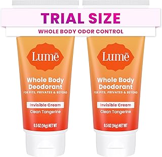 Lume Whole Body Deodorant - Mini Travel Size Invisible Cream Tube - Trial Size - 72 Hour Odor Control - Doctor Developed - Aluminum Free, Baking Soda Free - .5oz (Pack of 2) (Clean Tangerine)
