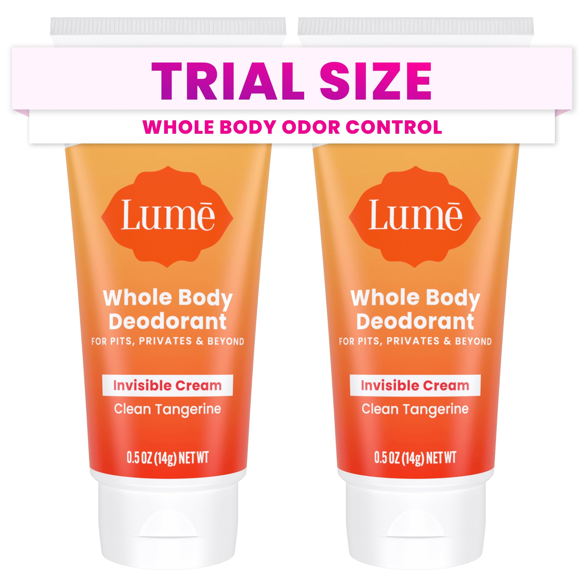 Whole Body Deodorant - Mini Travel Size Invisible Cream Tube - Trial Size - 72 Hour Odor Control - Doctor Developed - Aluminum Free, Baking Soda Free - .5oz (Pack of 2) (Clean Tangerine)