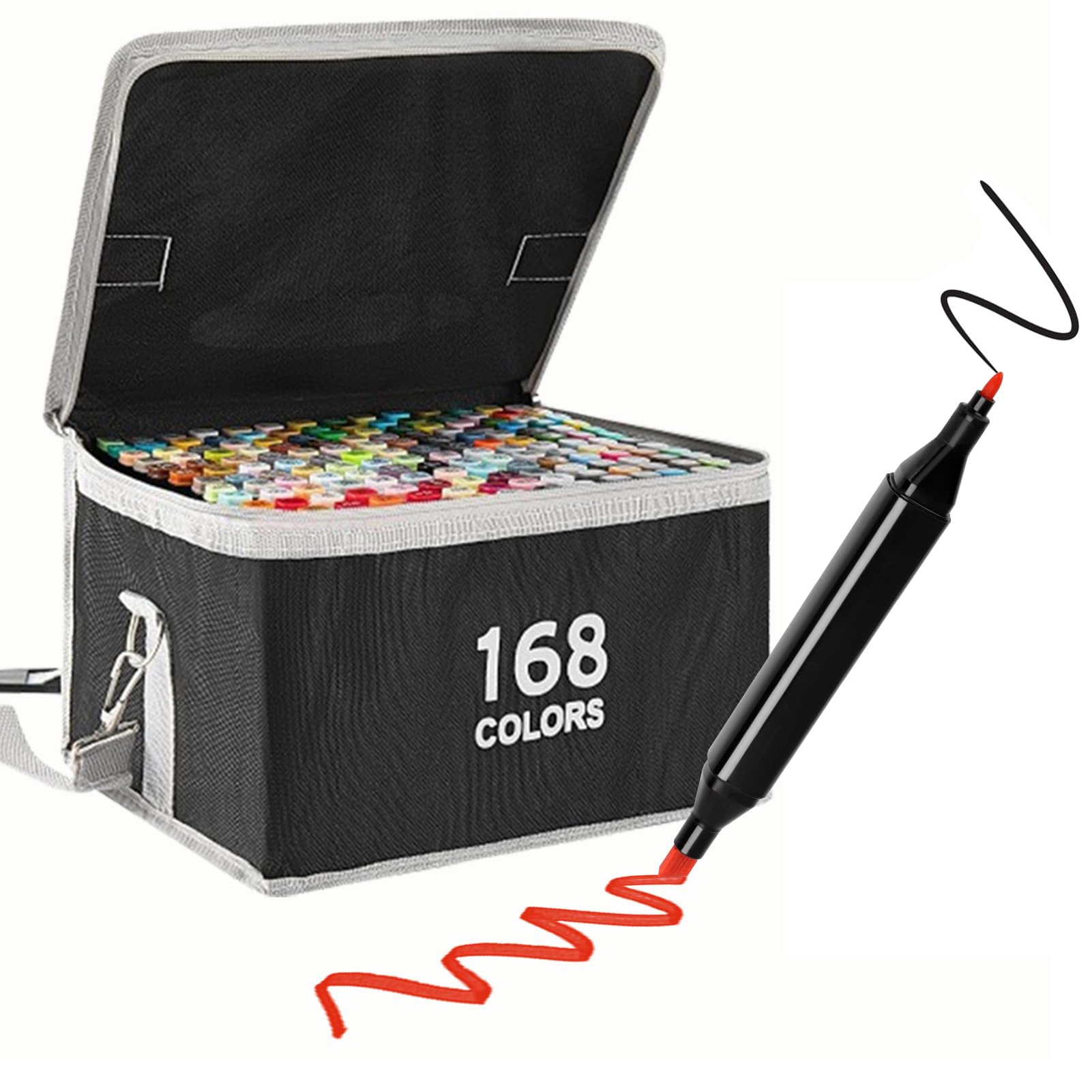 168 Colors Alcohol Markers Set Colouring Art Marker Pens Dual Tip Graphic Sketch Pens Coarse Pens with Carry Case for Sketching Painting Manga Design (Black)