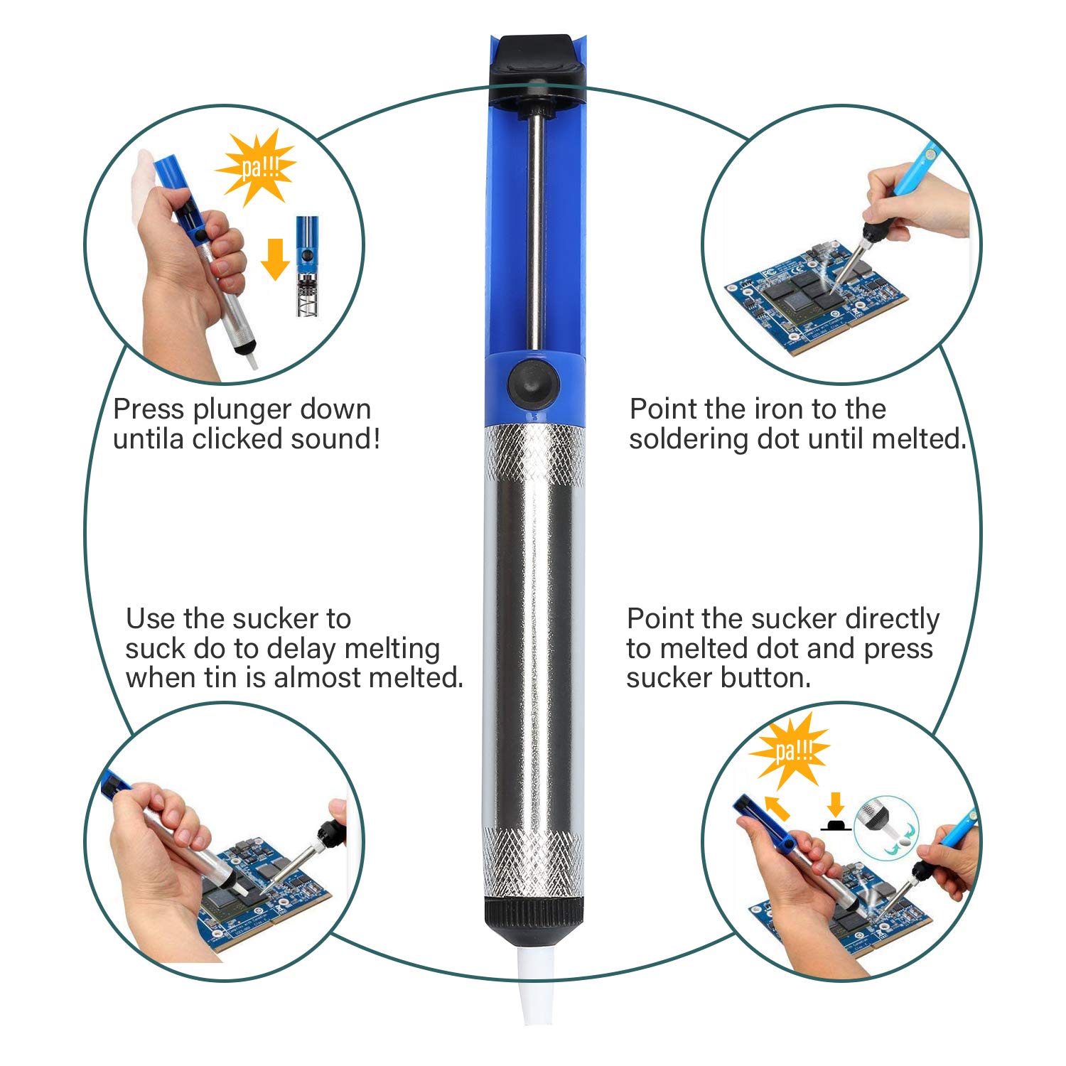 Kit de fer à souder électronique, outil de soudage à température réglable 60W 110V, 5pcs pannes à souder, pompe à dessouder, support pour fer à souder (version révisée)