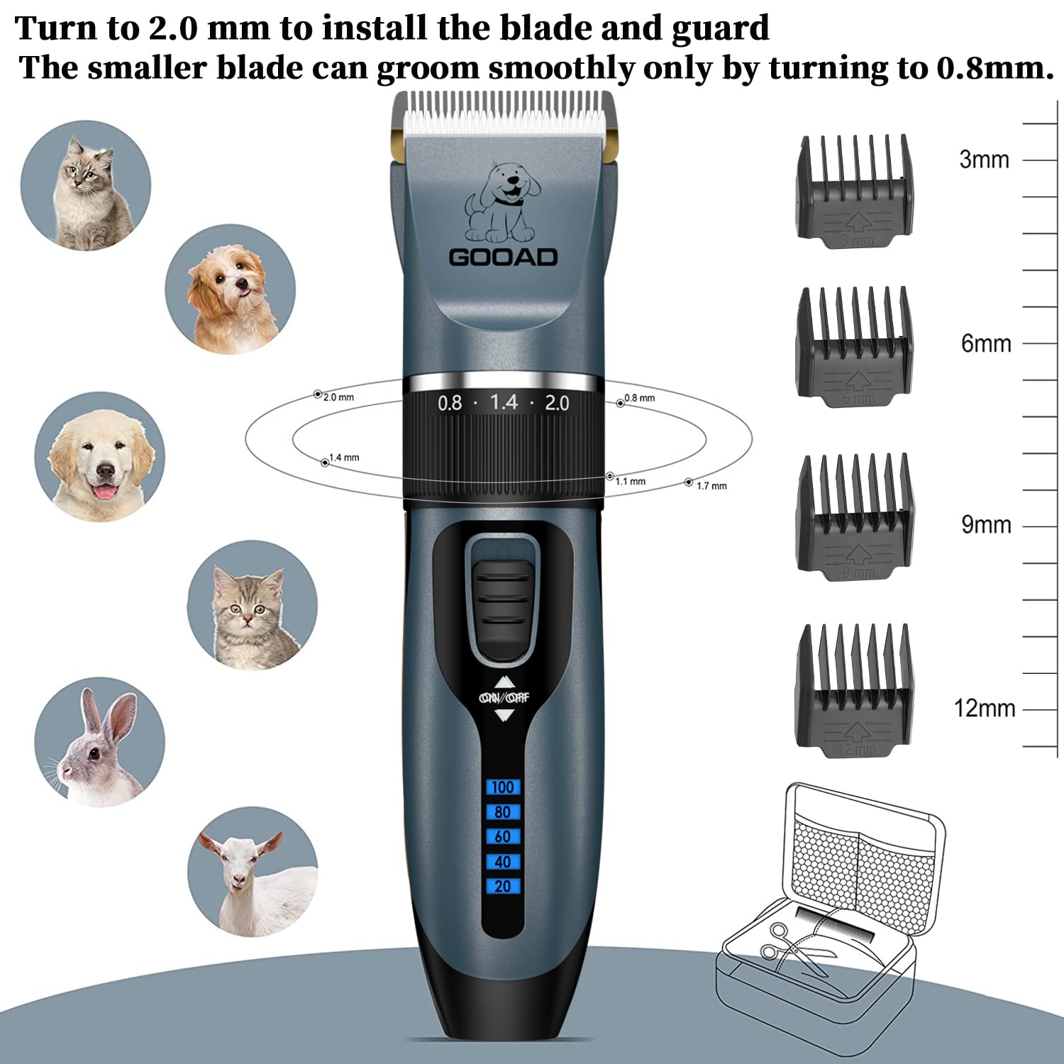 Gooad Dog Clippers Grooming Kit and Paw Trimmer,Cordless,Low Noise, Electric Quiet,Rechargeable, Dog Trimmer Grooming - Image 2