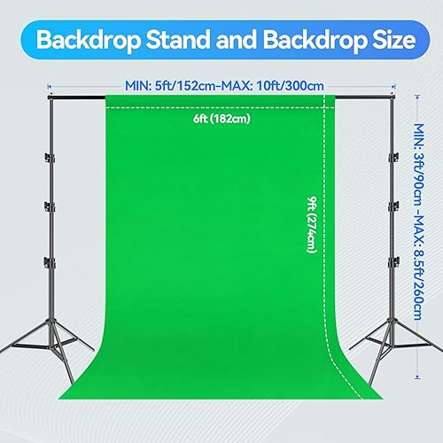 Miniatura 2 de EMART Kit de fondo de pantalla verde de 8.5 x 10 pies, paraguas de fotografía con bombillas de 5500 K, fondo verde de 6 x 9 pies con abrazaderas de
