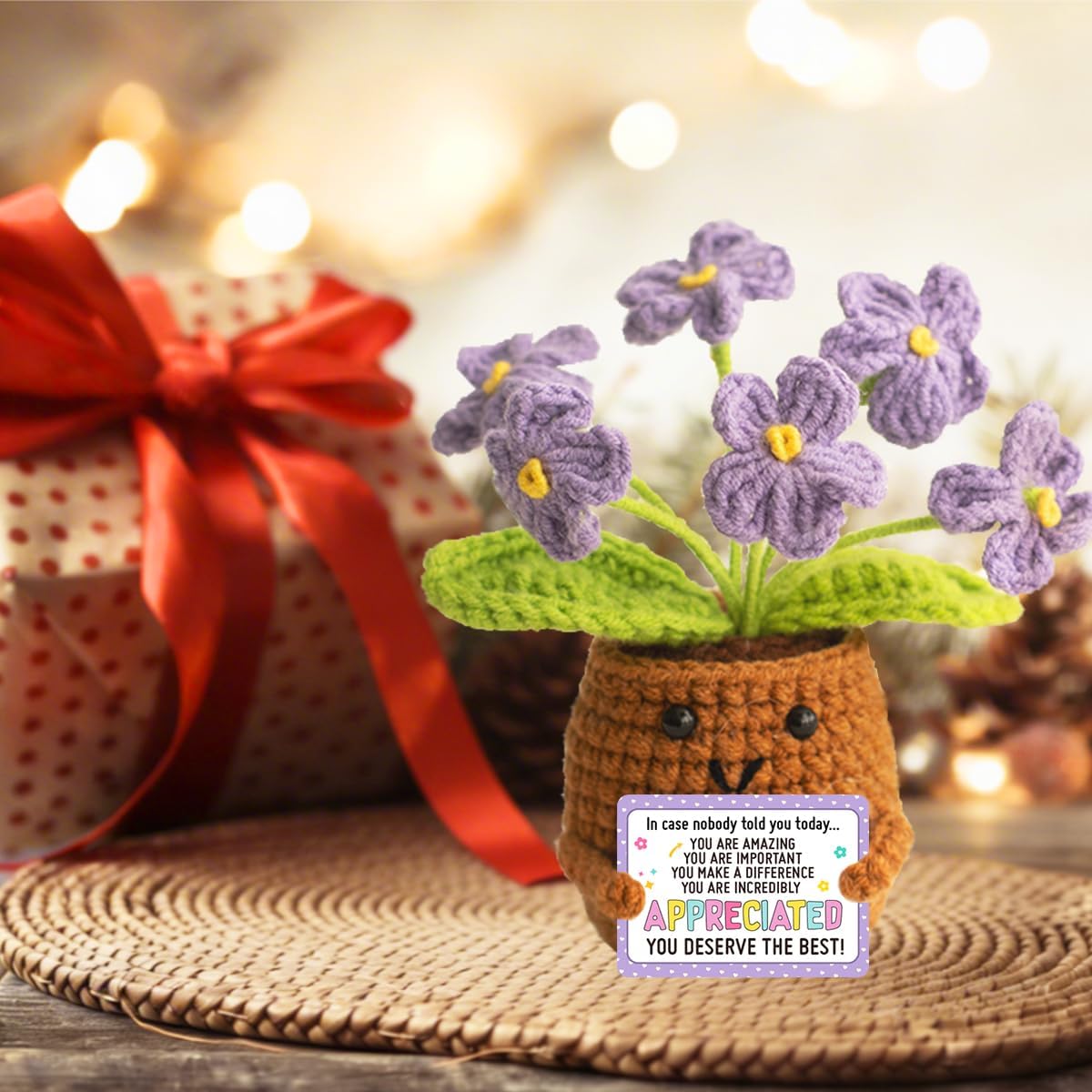 Purple Forget-Me-Not Positive Crocheted Flowers You are Amazing Emotional Support Crochet Flowers for Women,Staff Appreciation Gifts Thank You Gifts for Coworker Employee Colleague