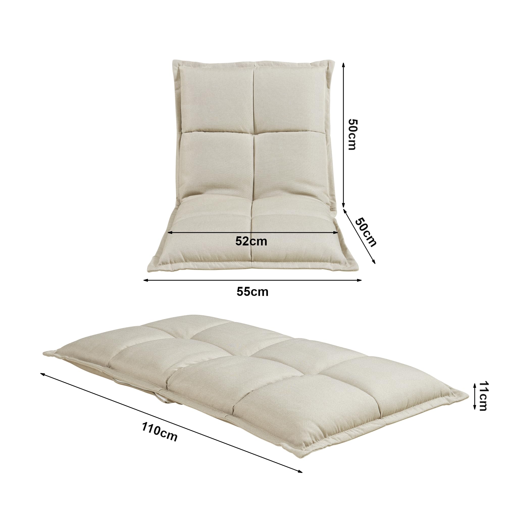 [en.casa] Set di 2 Sedie da Pavimento con Schienale Regolabile in 5 Posizioni Poltroncine Imbottite da Terra Sedie Reclinabili per Soggiorno Relax Meditazione - Beige