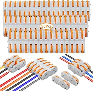 Lever Wire Connectors Compact Wire Conductor Connector SPL-1 Quick Terminal Blocks Assortment Connectors for 28-12 AWG Splicing Into 2/3/4 Way Cable Connectors Soft&Hard Wire Universal (SPL-1(50pcs))