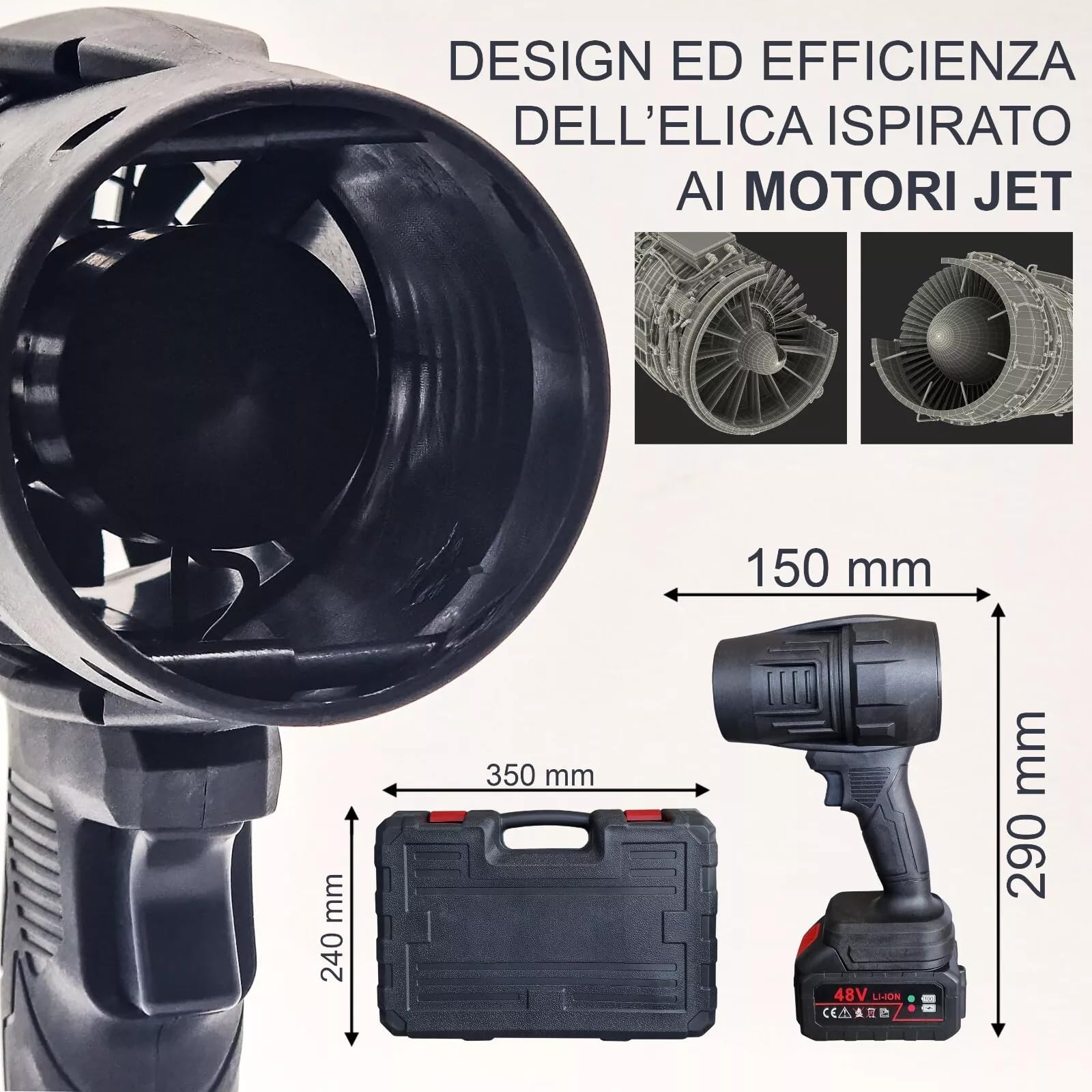 MAKA Soffiatore a Batteria Professionale 1050W, Soffiatore Foglie con Doppia Batteria 48V, Motore Jet Super Potente per Giardino e Terrazze, Design Leggero con Valigetta e Velocità Regolabile (A)