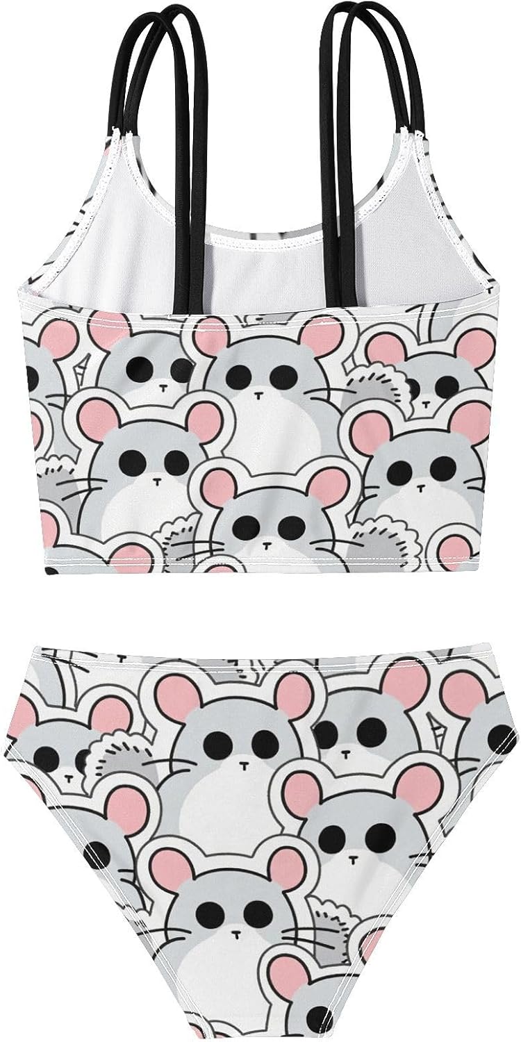 visesunny Girls Two Piece Swimsuits Cute Gray Hamster Design Girl's Bikini Sets Bathing Suits for Girls Size 5-12Y