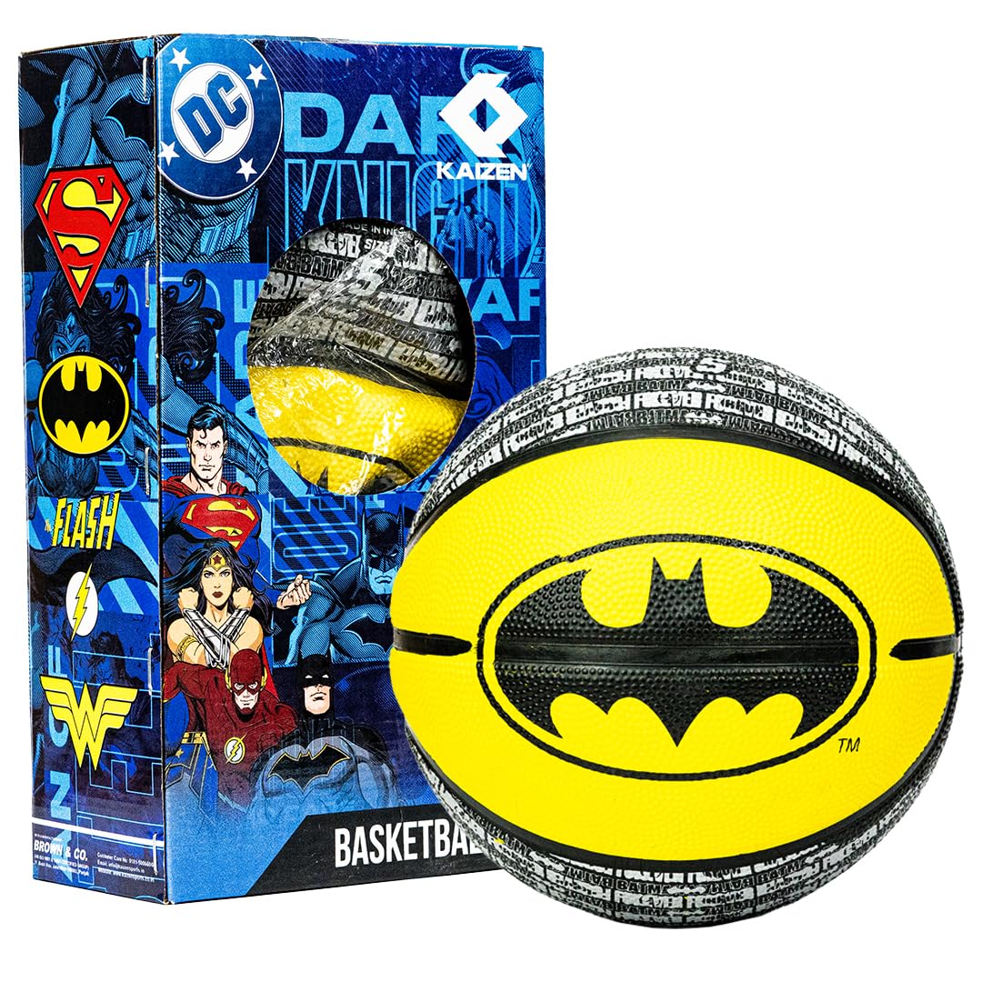 Batman Basketball Size 5 for Kids & Teens | Durable Rubber Basketball for Indoor & Outdoor Play | Anti-Slip Grip | Official Batman Logo | Training & Recreational Sports Ball
