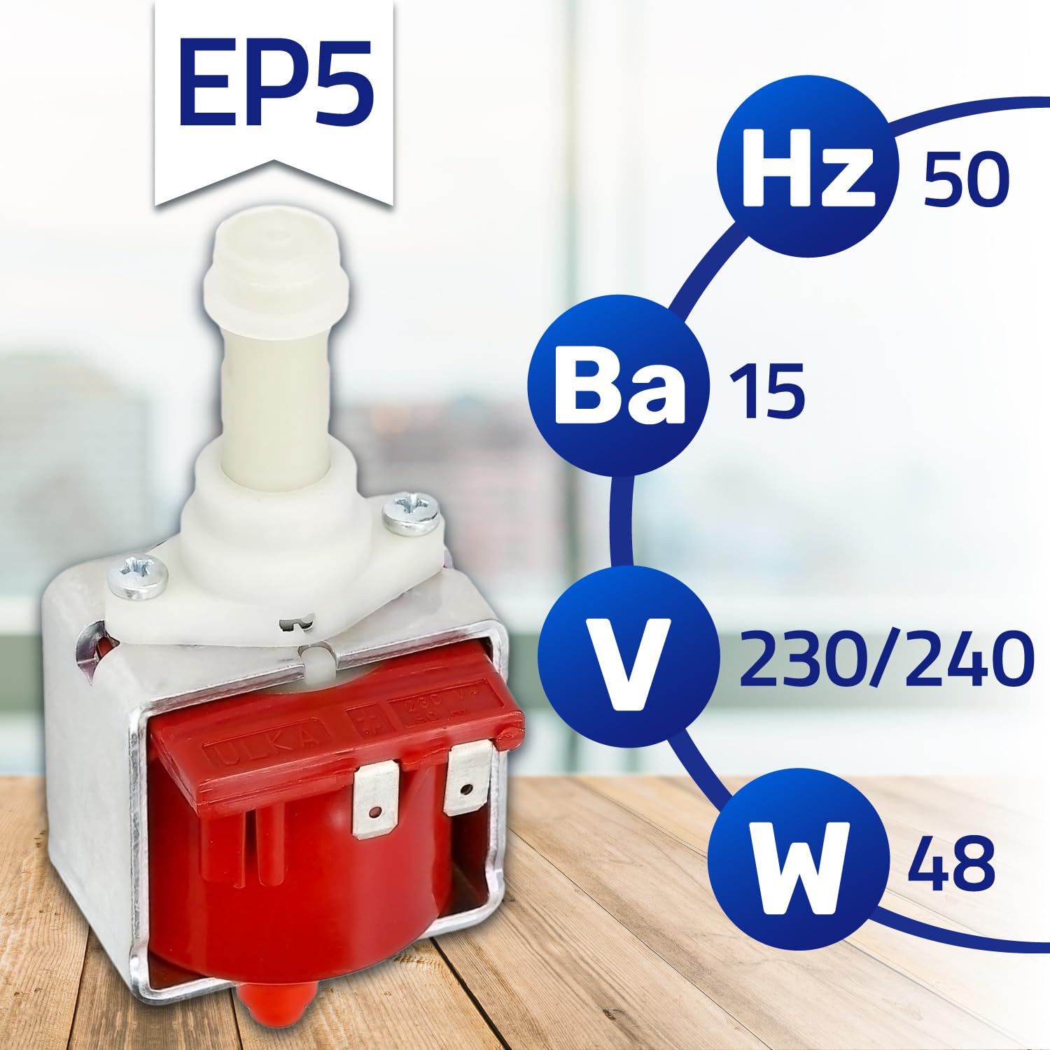 Pompa EP5 Acqua per Macchina da Caffe - 230/240V 50Hz 48W 15bar 2/1 on-off - Portata 650cc/min - 5132106900 per DeLonghi 481236018581 per Whirlpool - Garanzia di 10 Anni - MONTERAL