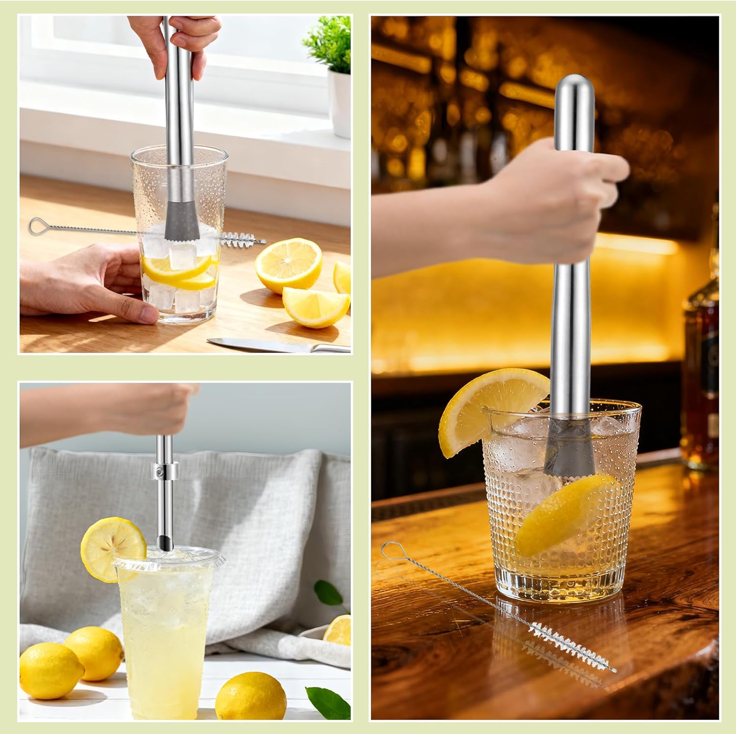 Lemon Smasher, Straw Puncher & Cleaning Brush Set, Stainless Steel Lemonade Muddler and Tiaforza 8Pcs 1.34 Inch Brass Flower Frog for Arrangements Vase
