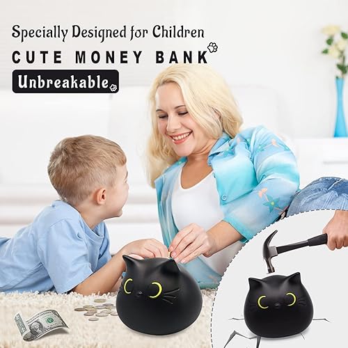 Miniatura 3 de Alcancía, Caja de Ahorro de Dinero de Gato Negro Regalos para Niños, Banco de Gato Negro Caja de Monedas Alcancía de Gato Banco de Monedas Alcancía