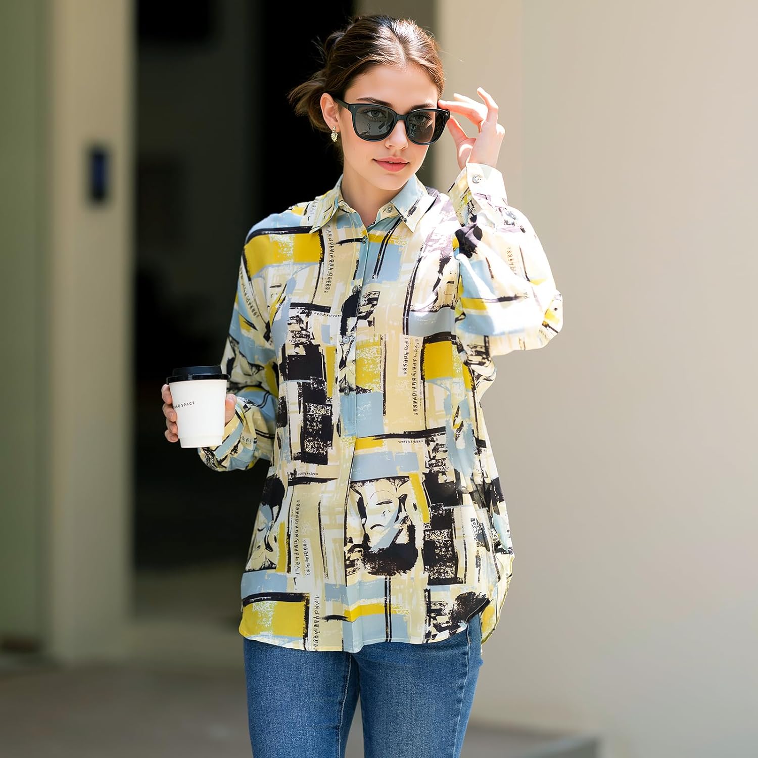 Womens 100% Silk Blouse Long Sleeve Oversized Button Down Shirt Boho Summer Fall Dressy Casual V Neck Boyfriend Tops - Image 6