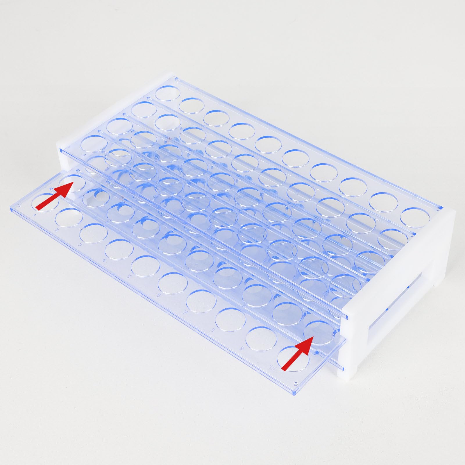 Labasics Soporte para Tubos de Ensayo, Rejilla de Plástico Azul 3 Niveles Desmontable 50 Tubos 18 mm