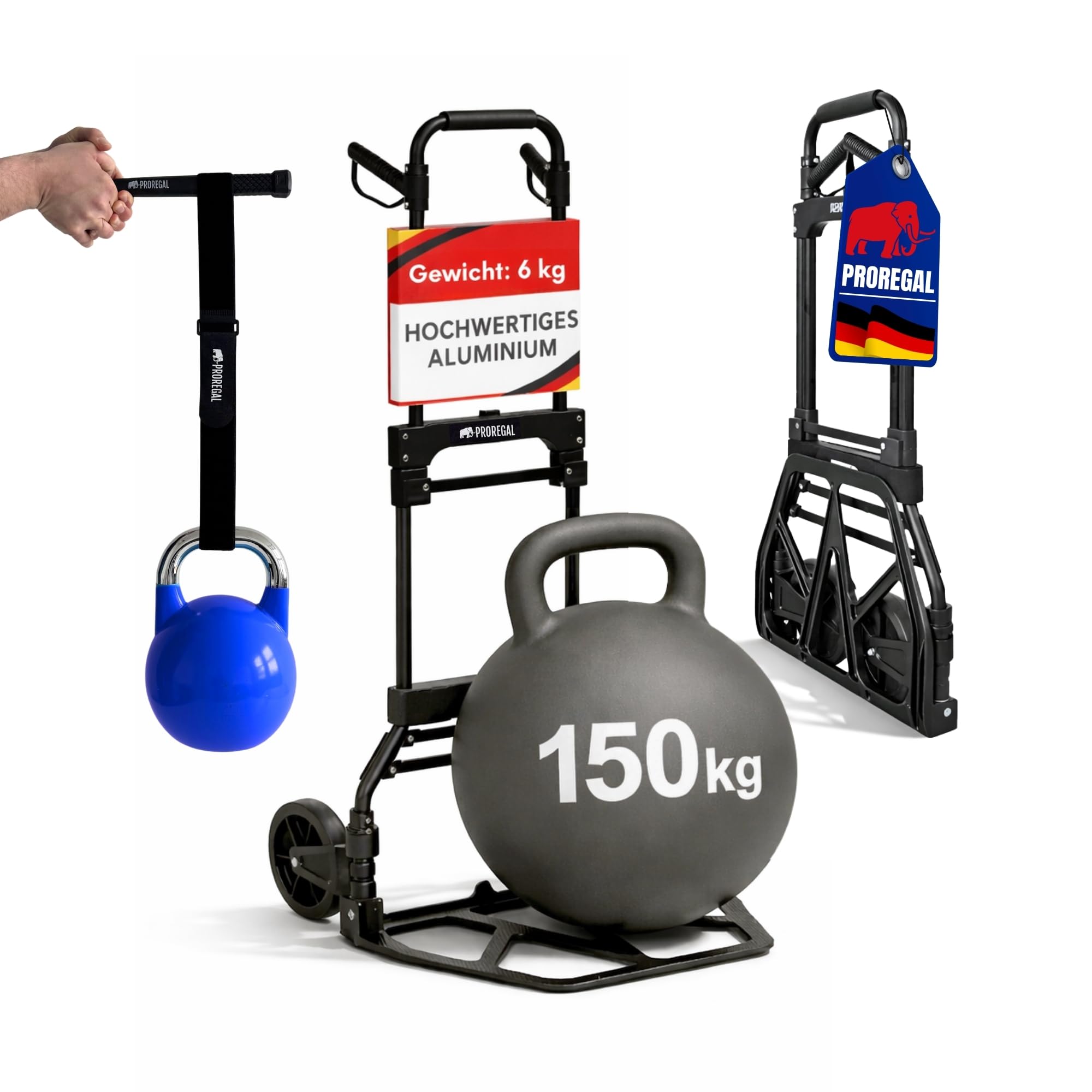 PROREGAL klappbare Aluminium Sackkarre Elephant – Traglast 150 kg, Gewicht 6 kg