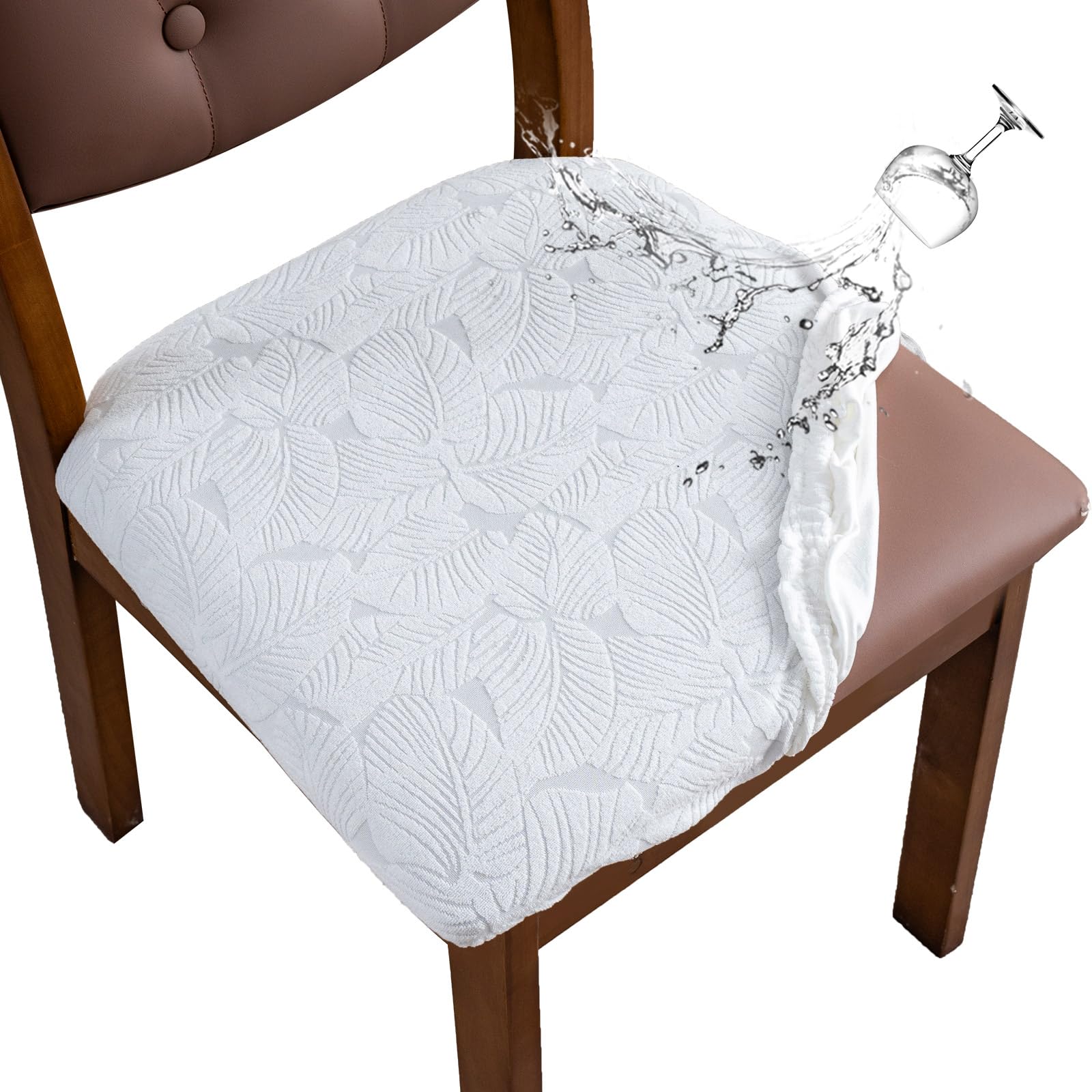 YUEANG Waterproof Chair Seat Cover for Dining Room-Stretchy Washable Chair Seat Covers Set of 6-Kitchen Chair Seat Slipcovers Protector for Home Restaurant Banquet (Black,Large)
