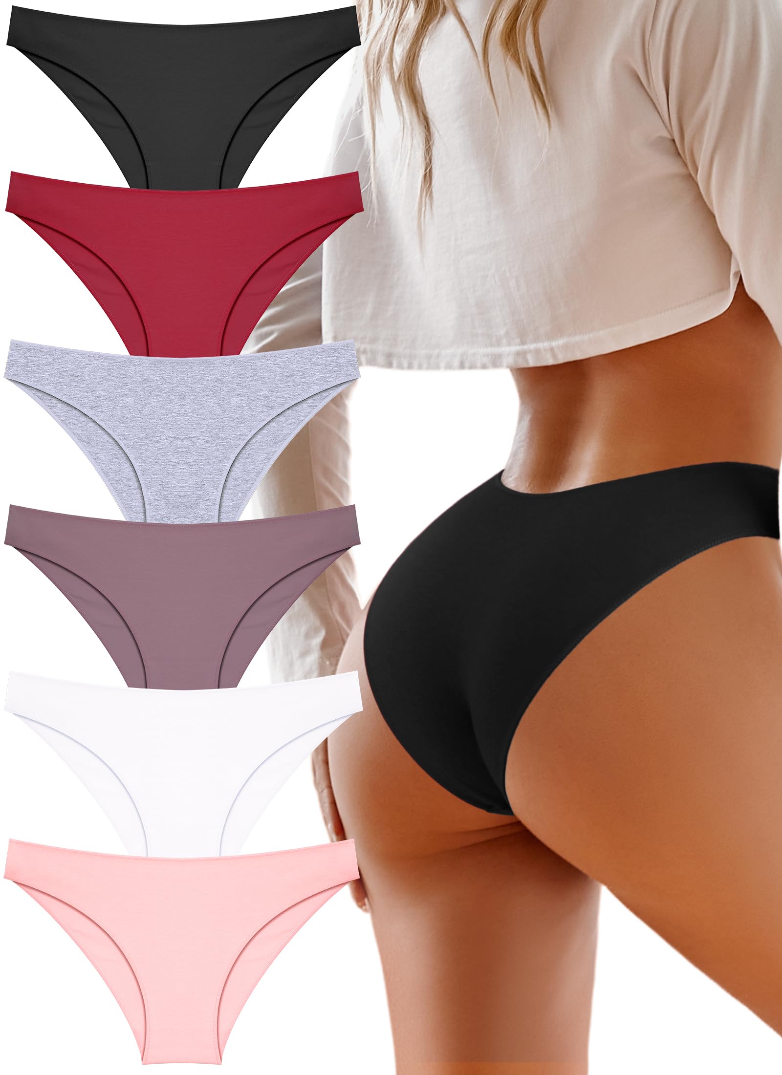 Cotton Underwear Women Sexy Cheeky Bikini Panties Lingerie Outfits 6 pack | Soft Breathbale Basics Essentials Underwear Plus Size Cute Fall Summer Neutrals Colors Panties Outfits Clothes for Women Girl