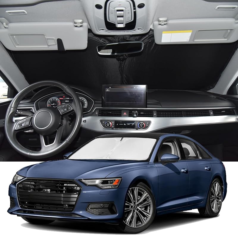 Protetor solar dobrável para para-brisa Audi A6 2019–2026, prata, encaixe específico