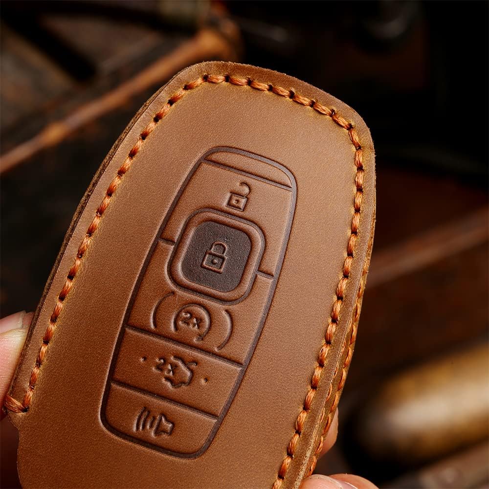SANRILY Handmade Leather Key Fob Cover for Lincoln 2017 2018 2019 2020 2021 MKC MKX MKZ Continental Navigator 2019 2020 Nautilus 5 Button Smart Key Keyless Keychain Holder Black