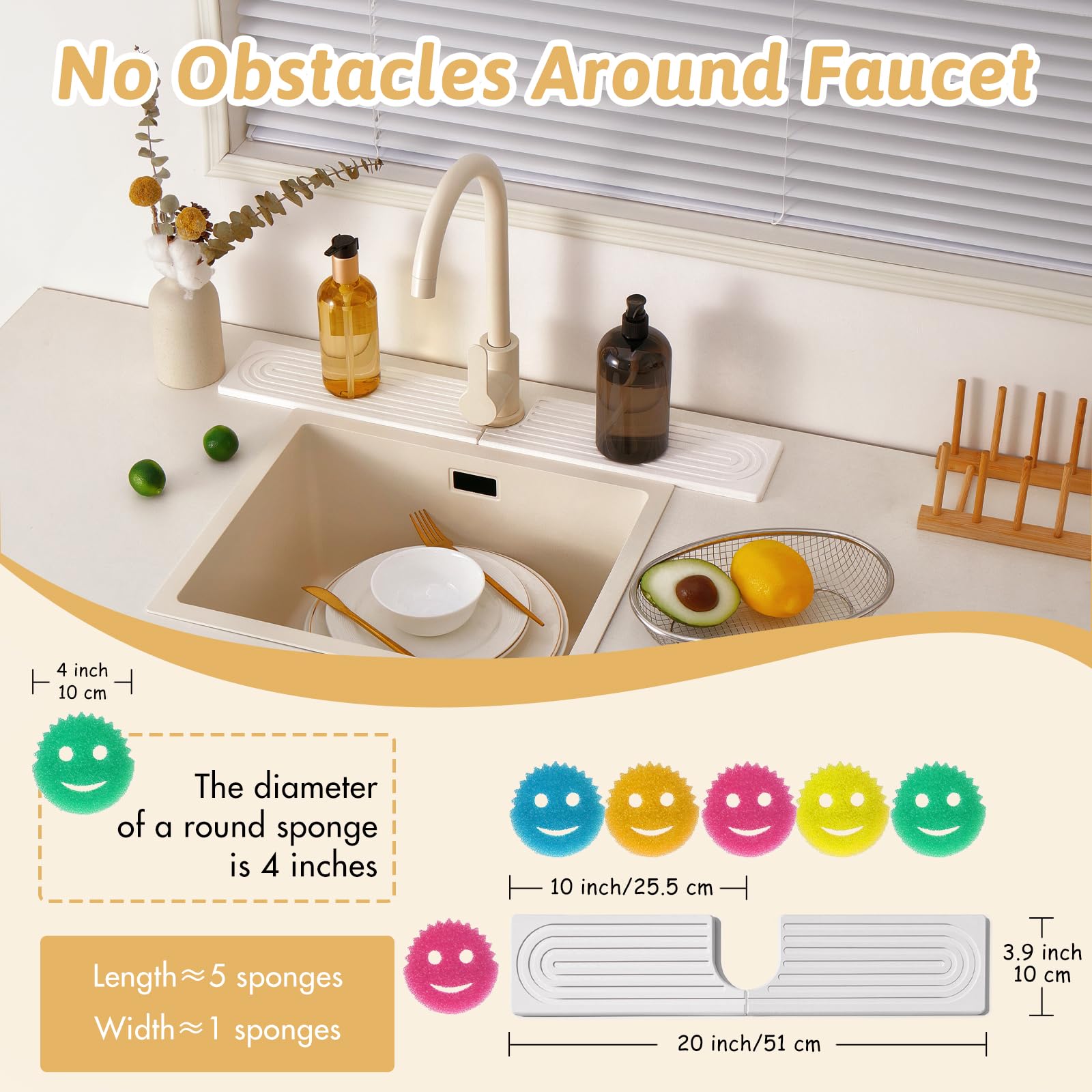 U Shape Sink Draining Mat Behind Faucet, Super Absorbent Diatomite Fast Drying Stone, Quick Drying Splash Guard, Prevents Moisture Buildup, Around Faucet Drip Mat for Kitchen Bathroom Counter, White — Amazon image 3
