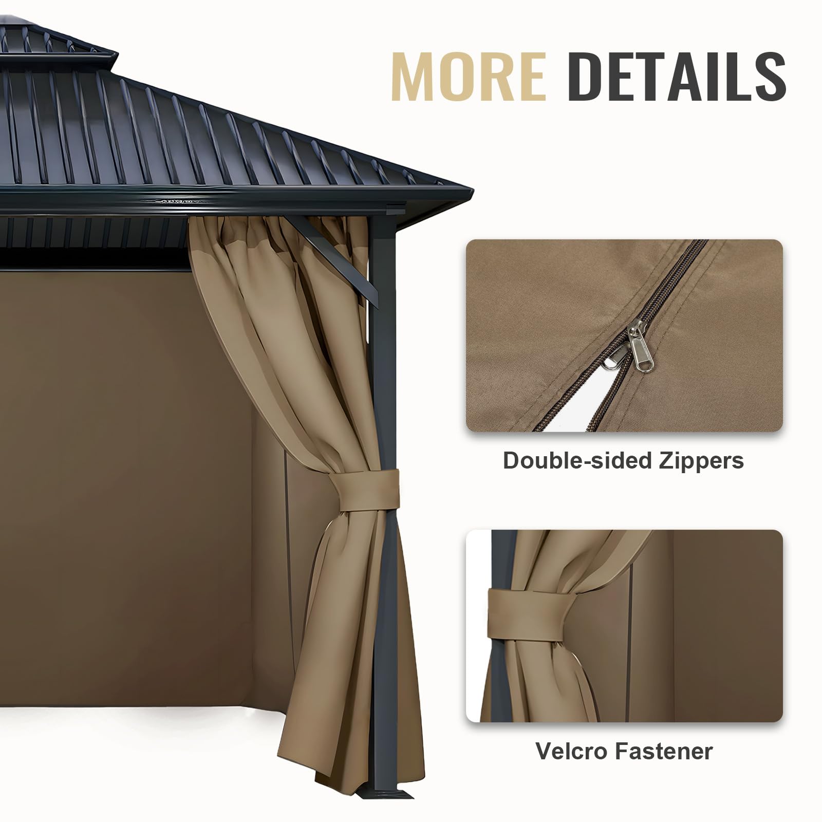 COWVIE 4-Panel 12' x 14' Gazebo Replacement Curtains, Patio Privacy Sidewalls with Double Zipper - Image 6