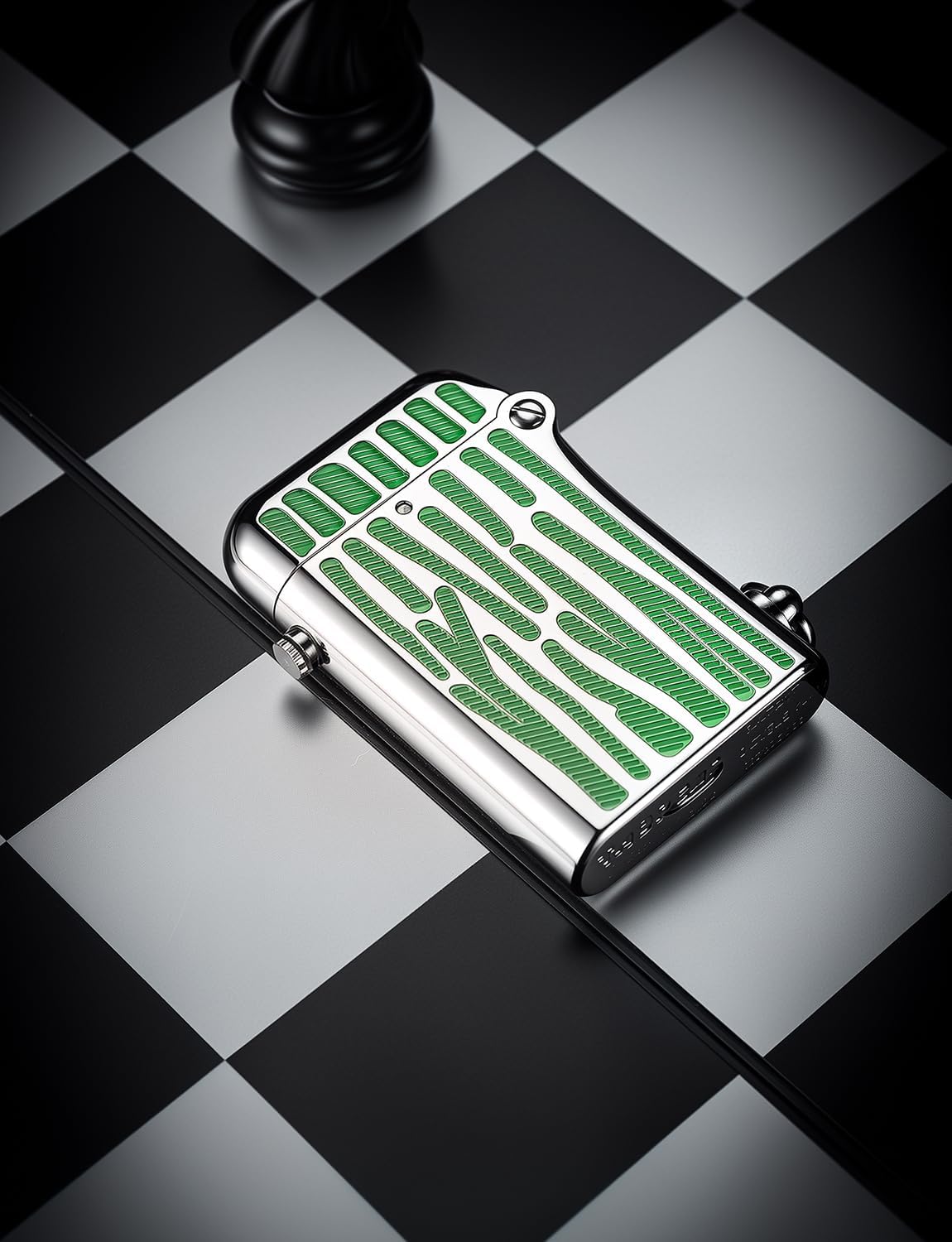 Classic Retro Vintage Refillable Soft-Flame Silver Kerosene Lighter,Automatic Ignition, Safety Lock, Brass Fluid Lighter, Inlay, Luxury, Collectible, Xmas Gifts, Thorens Double Claw Green Stripes
