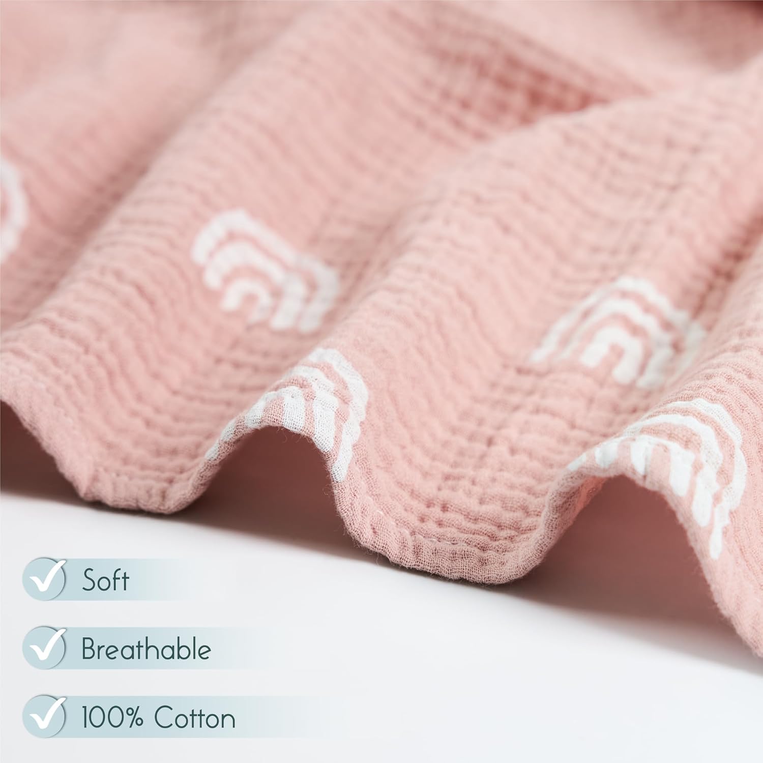 Meracorallo Muslin Swaddle Blanket, 100% Cotton Receiving Blanket Soft and Breathable Swaddle Wrap for Baby Boys and Girls, Rainbow - Image 4
