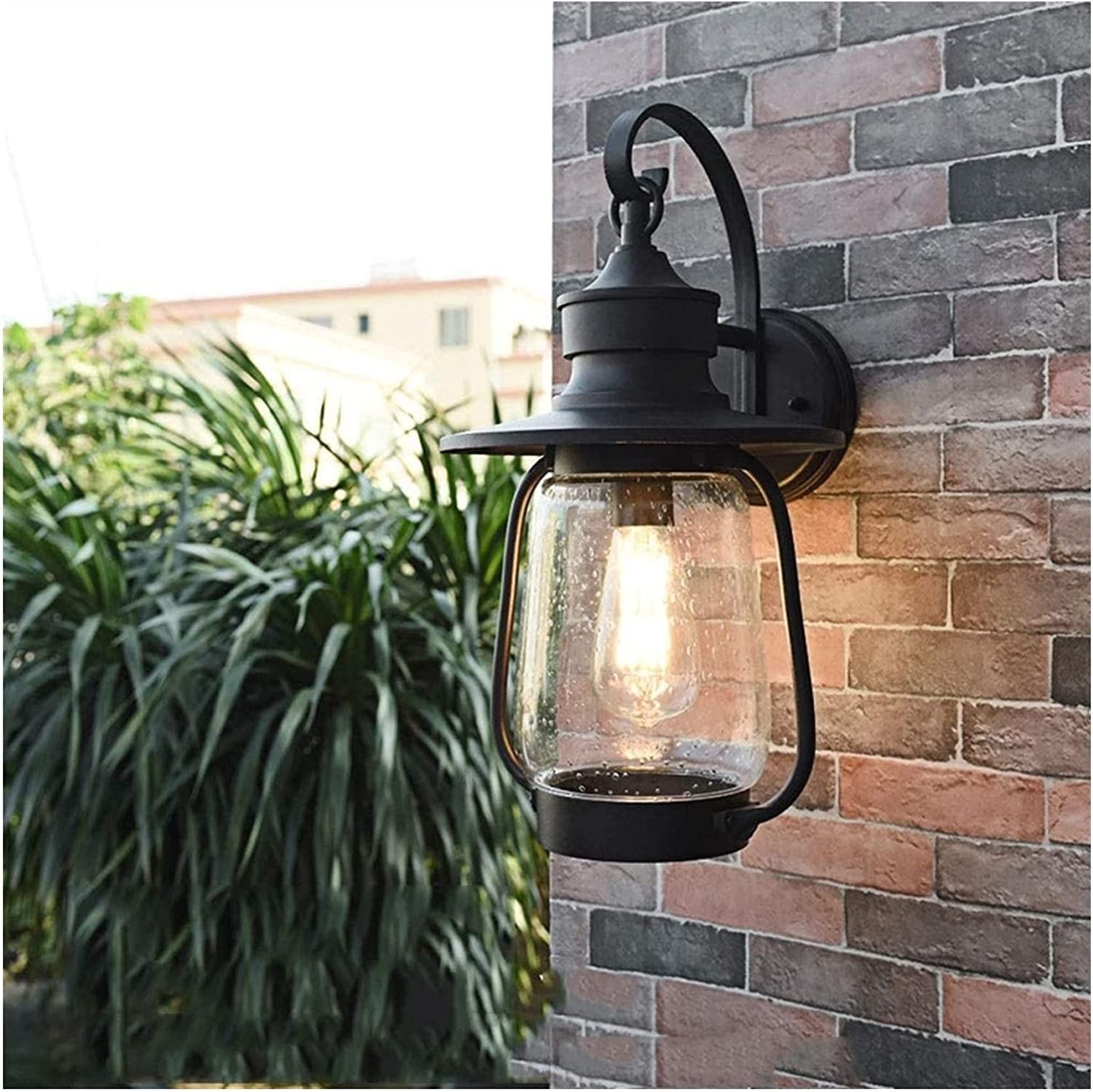 VDOQTLJT Modern Outdoor Courtyard Garden Glass Wall Light with Raindrops Wall-Mounted Exterior Balcony Sconce Retro Industrial Outhouse Lamp E27 Vision