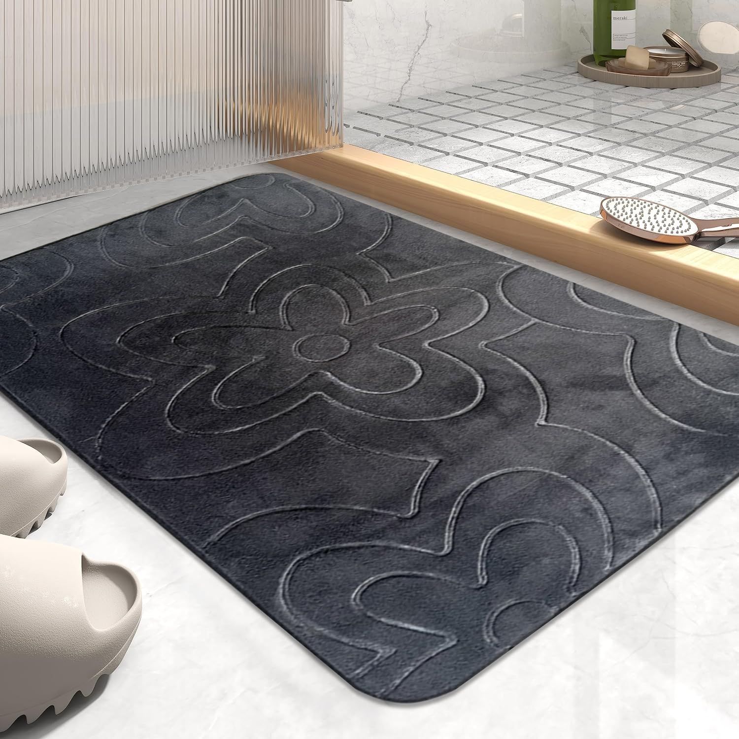 PHP Super Soft Memory Foam Mat - Anti Slip Bath Mat Modern Design Entryway Kitchen Mat Machine Washable Rug Bathroom Door Mat - Charcoal - 50 x 80 cm โ image 1