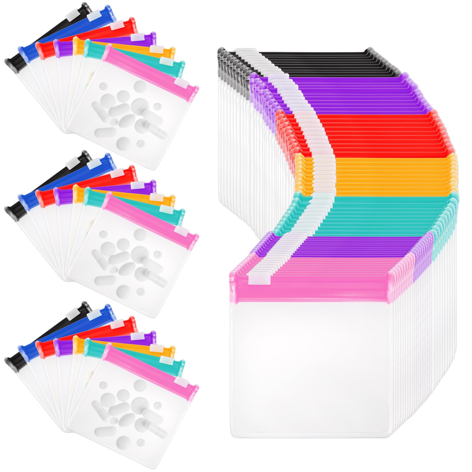 Goaste 56 Pack Pill Pouch Bags, Zippered Translucent Medicine Organizer, Reusable Travel Self Sealing Vitamine Baggies, Plastic Clear Storage Pouches