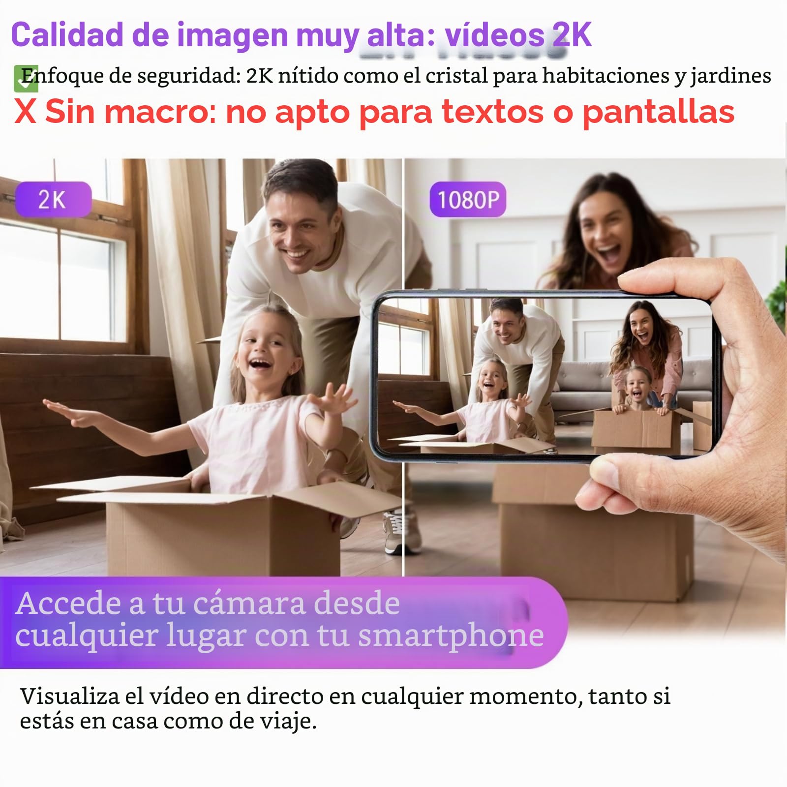 WIWACAM MW5L Cámara WiFi 4K Ultra HD Detección de movimiento interior Cámara de vigilancia, ranura para tarjeta microSD, alarma en teléfono móvil, alarma de correo electrónico, batería