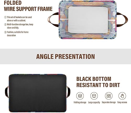 Miniatura 4 de KLL Halloween Pumpkins and Ghosts with Flowers Large Storage Baskets Fabric Storage Bins with Handles Foldable Boxes for Home, Office,Closet,