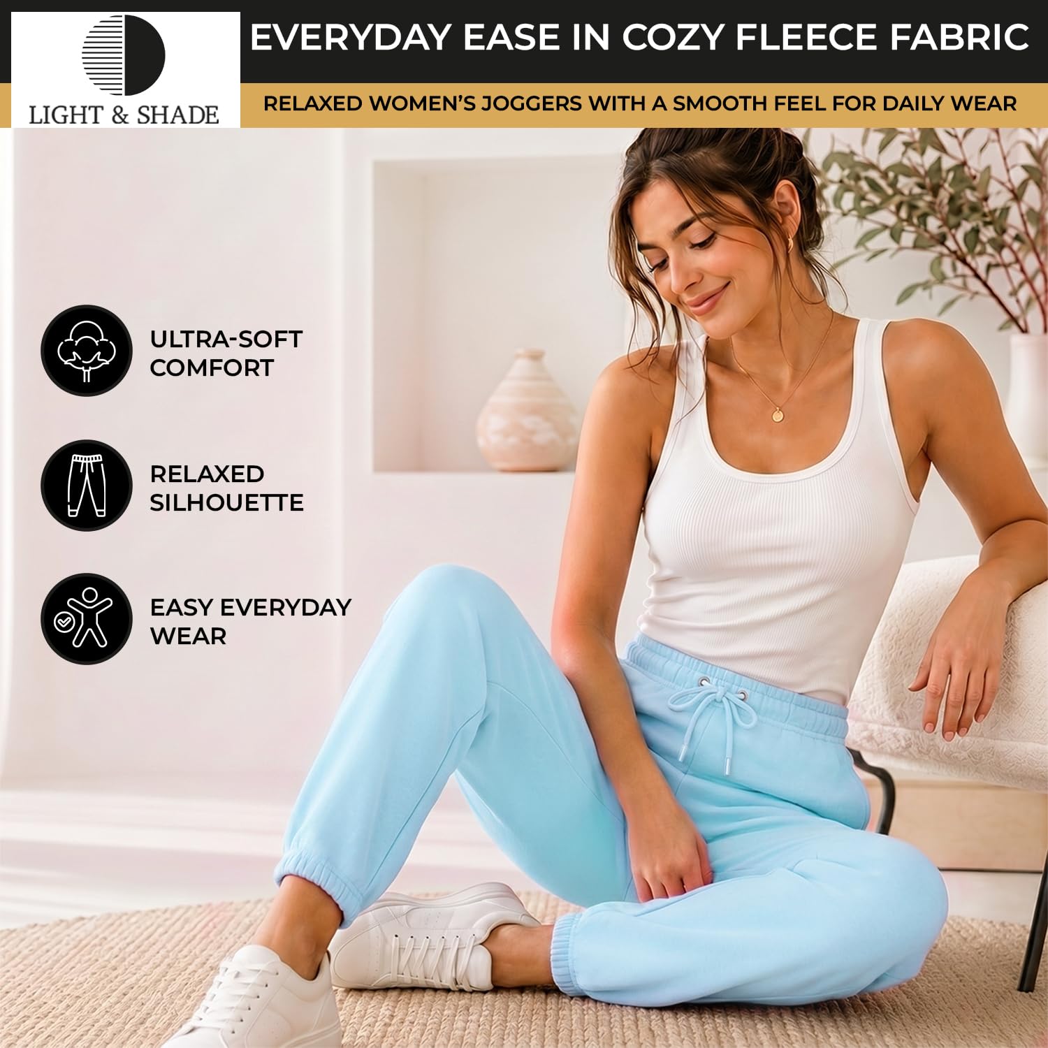 Light & Shade Damskie spodnie dresowe loungewear, miękkie w dotyku joggery do domu i na co dzień