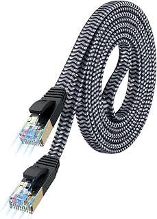 MORELECS Cat 7 Ethernet Cable 6.6ft Flat Nylon Braided 10Gbps Shielded LAN Cord for PS5 Xbox Gaming Router Modem - Faster Than Cat6