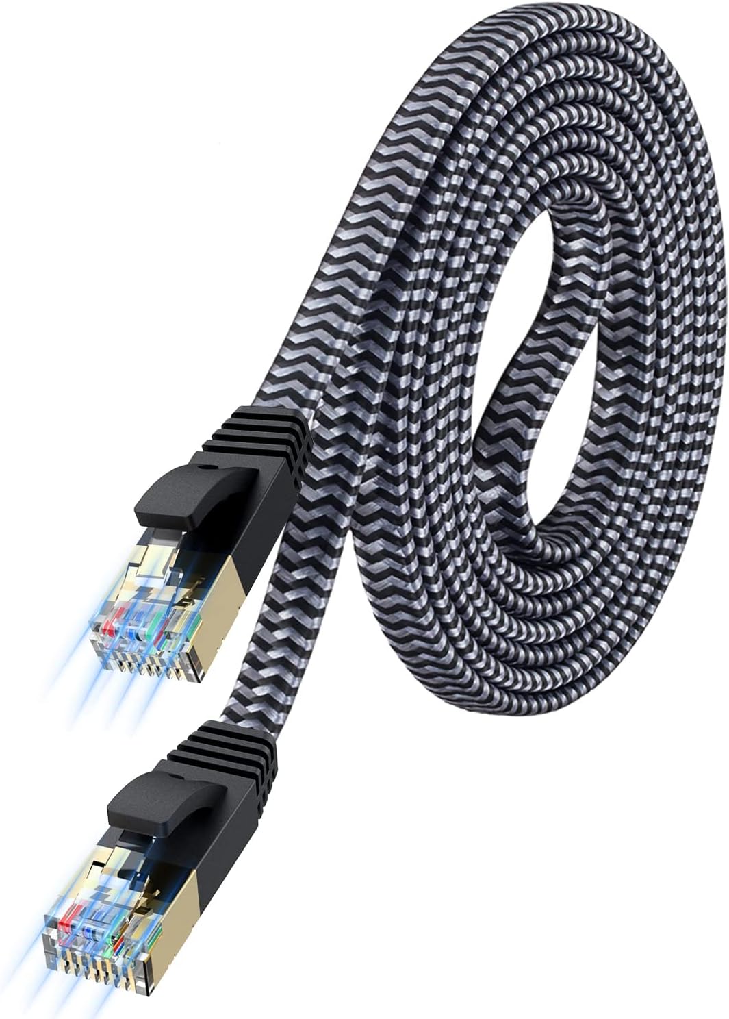 Cat 7 Ethernet Cable 20ft - Nylon Braided Flat High Speed Internet Cable LAN Cable Shielded Fast and Stable Ethernet Cord for Home and Office