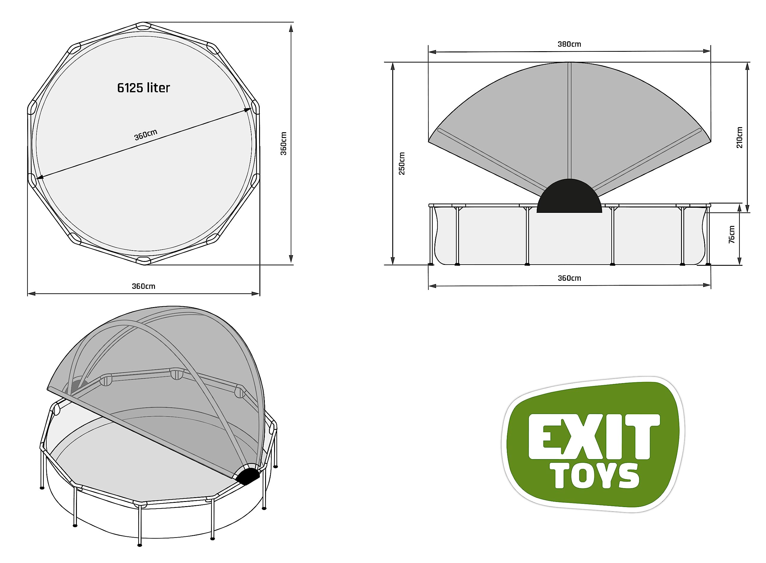 EXIT Toys Piscine Hors Sol Ronde ø 360 x 76 cm avec Voile d’Ombrage et Pompe Filtrante – Piscine Tubulaire pour Enfants et Familles – TÜV CE en 16582 – Wood – Marron