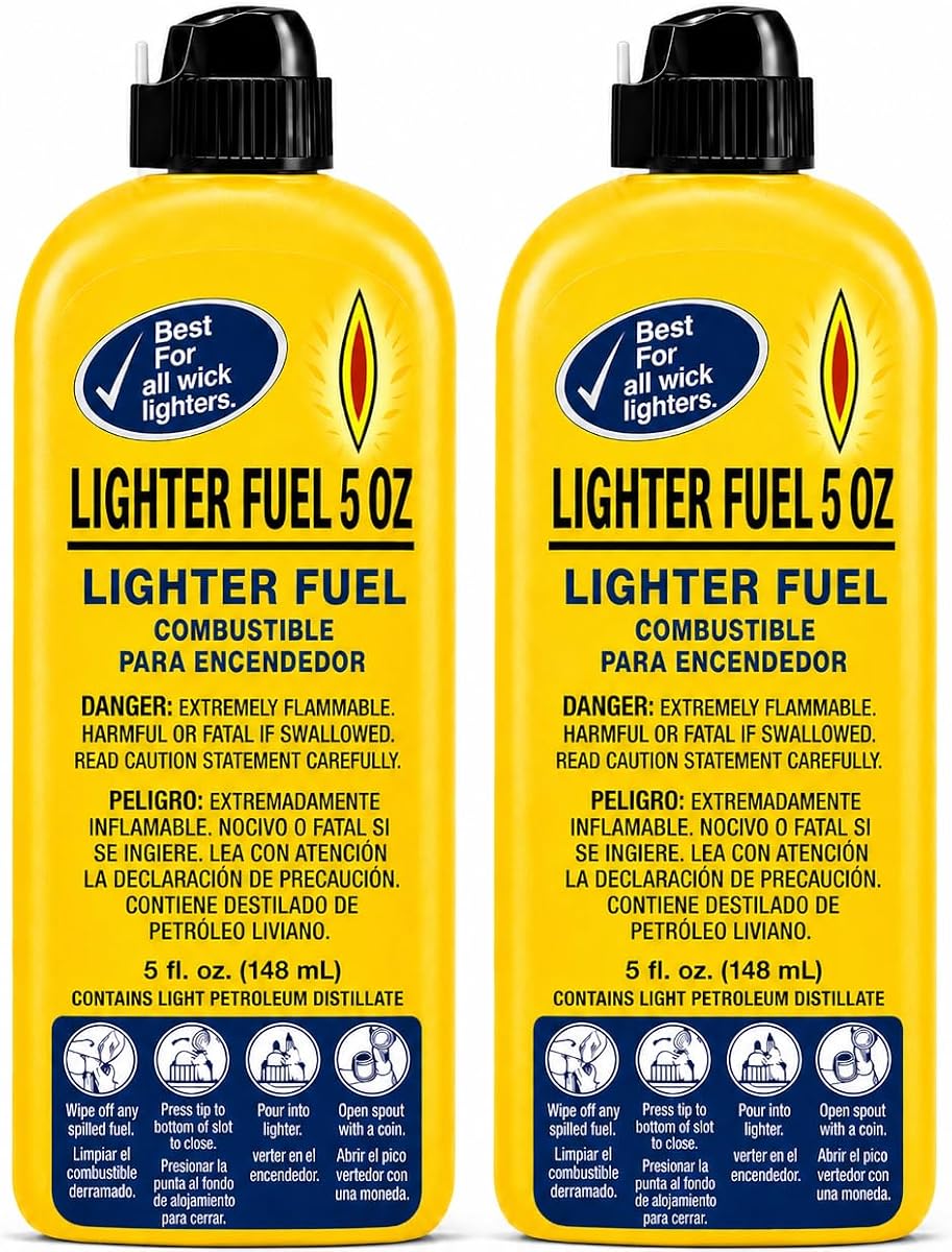 Lighter Fuel 5 fl oz (148 mL), 2 Pack – Petroleum Distillate Lighter Fluid Refill for All Wick Lighters, Suitable for Household, Camping and Emergency Use