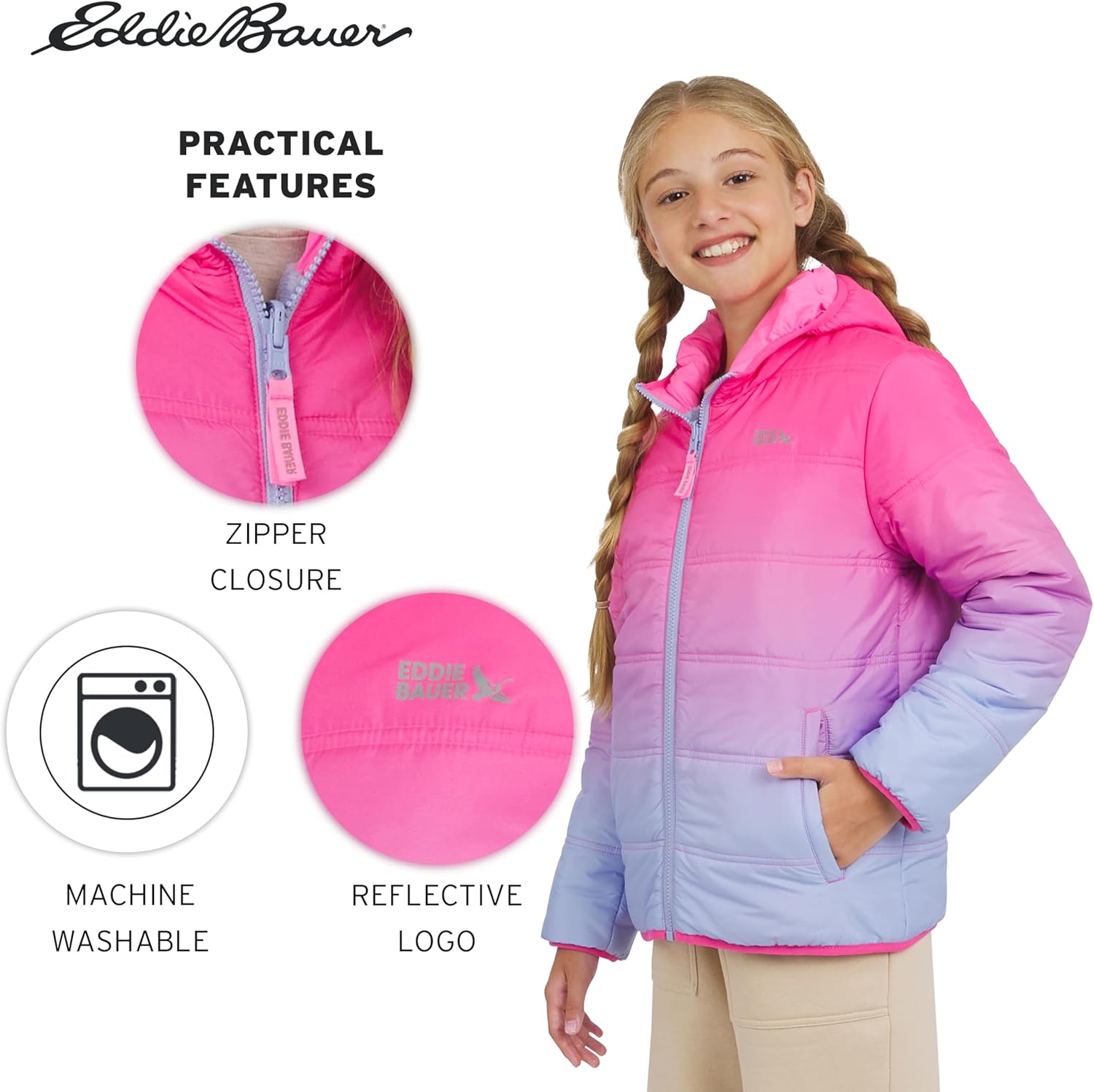 Eddie Bauer Girls' Deer Harbor Reversible Faux Fur Lined Insulated Puffer Jacket - Image 6