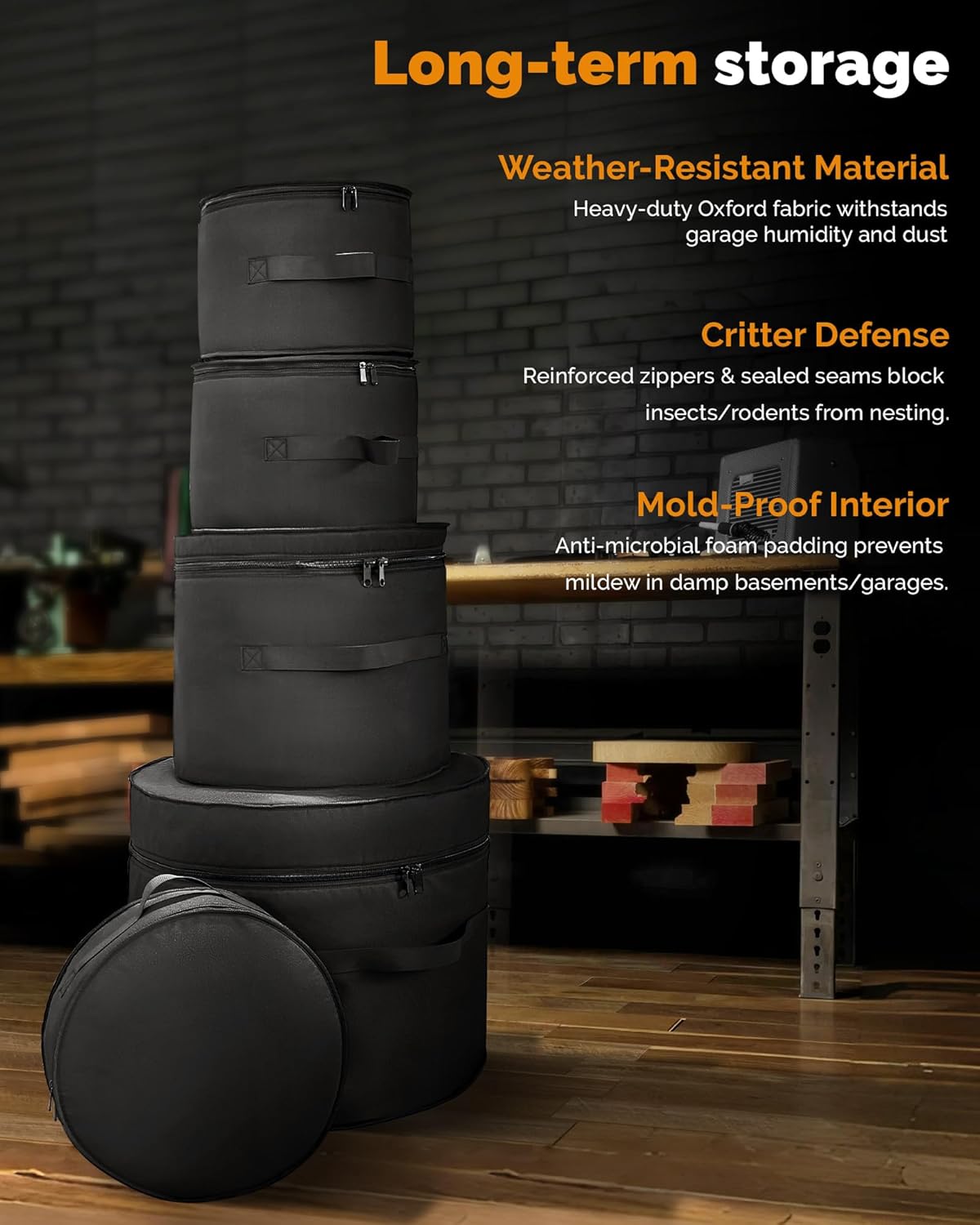 5-Piece Drum Case Set - Padded Drum Bags for 22" Kick, 12"/13"/16" Toms & 14" Snare | Lightweight Protective Covers for Drummers, Gig Transport, and Long-Term Storage