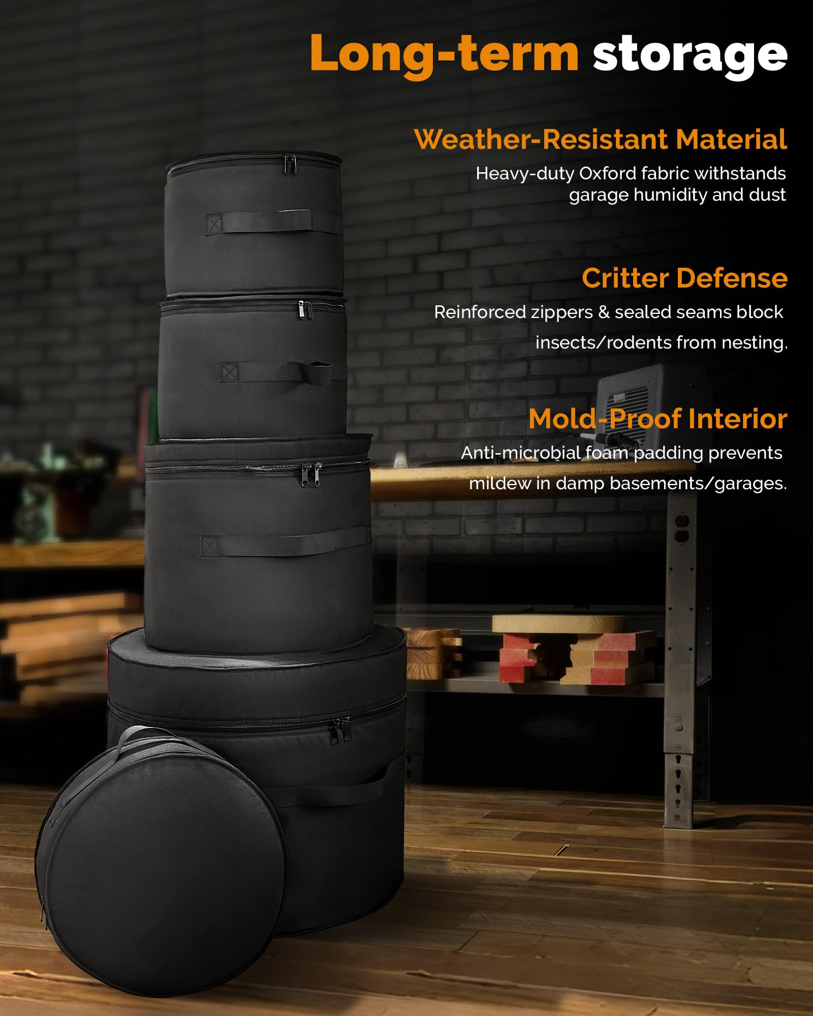 Set di 5 custodie imbottite per batteria per batteria da 55,9 cm, 30,5 cm, 33 cm, 40,6 cm e rullante da 14", custodie protettive leggere per batteristi, trasporto di concerti e conservazione a lungo