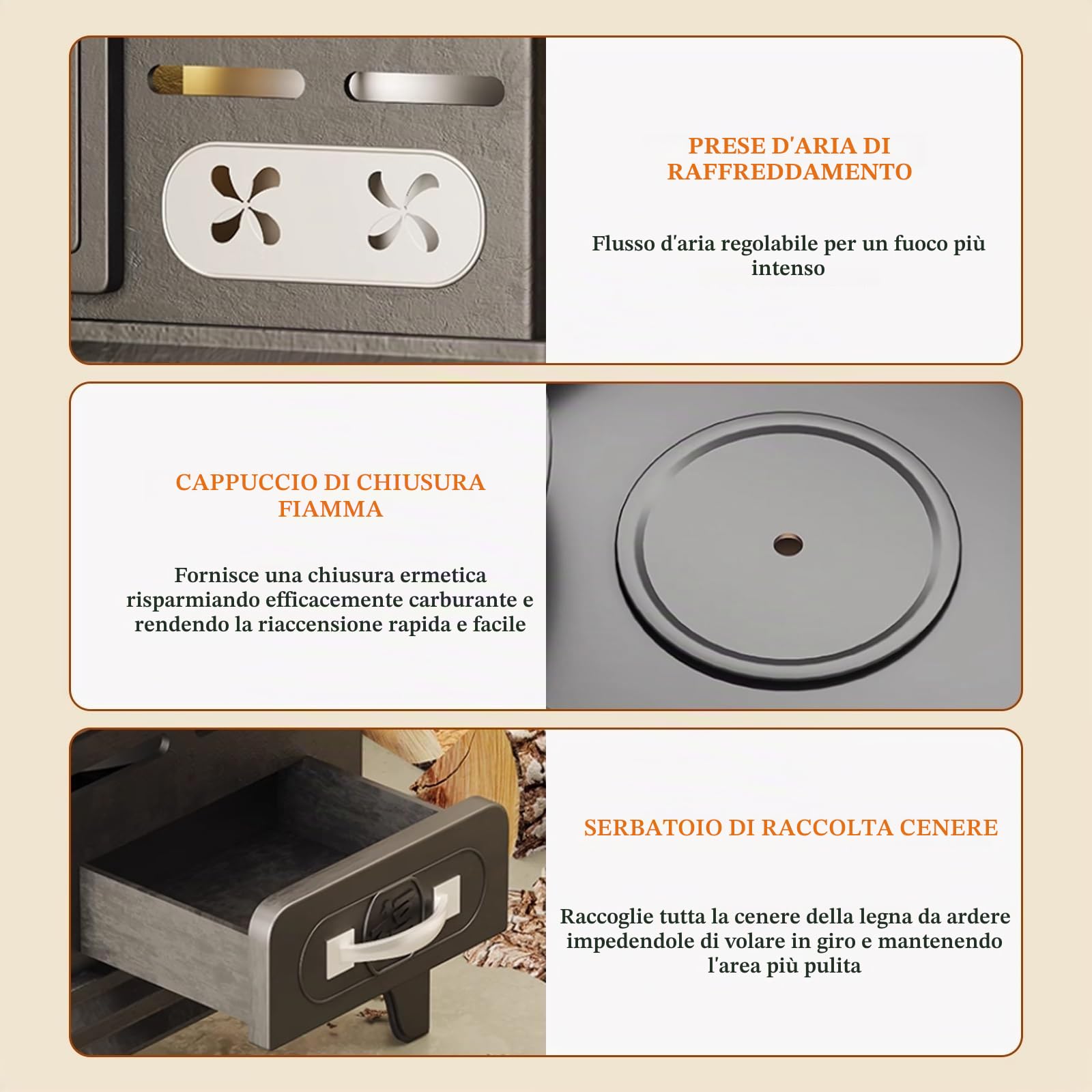 Stufa A Legna, Stufe A Pellet Con Forno E Valvola Di Ventilazione Regolabile, Legna Da Ardere E Carbone A Doppio Uso For Cucinare, Riscaldare, Bollire L'Acqua
