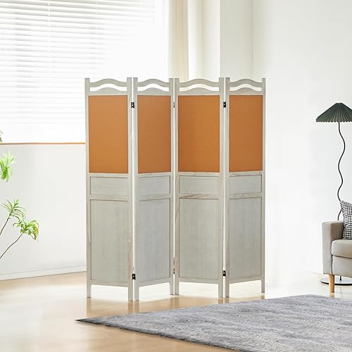 Miniatura 8 de Divisor de madera de 4 paneles, divisores de pared de 5.6 pies de alto para separación de habitaciones, separadores de habitaciones plegables,