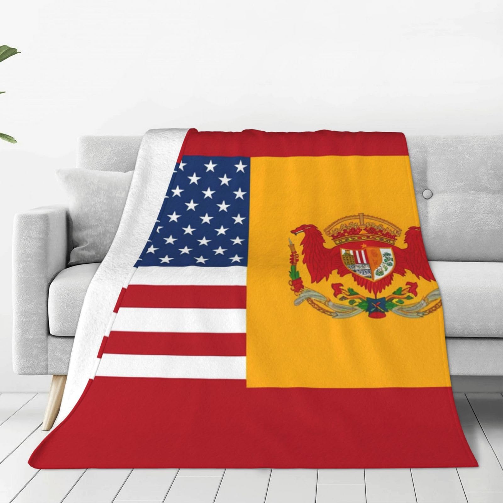 KLOPH American Spain Flag Throw Blanket 80"x60" Flannel Fluffy Warm Blanket for Couch, Reversible Plush Blankets for Bed, Comfy Fuzzy Blanket for Sofa, Plush Lightweight-Blankets for All Season