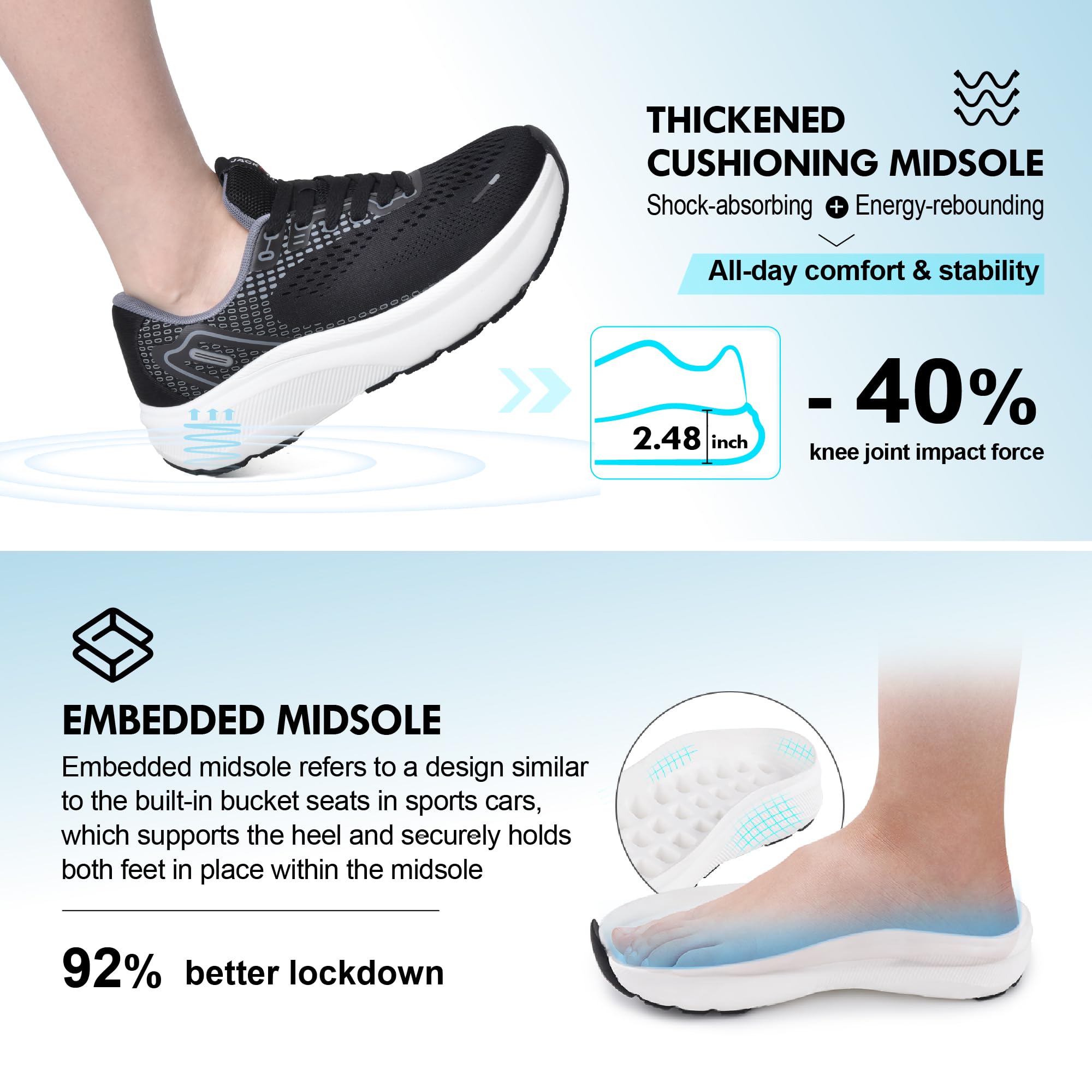 JACKSHIBO Zapatos de punta ancha para hombre, con soporte de arco, tenis anchos para correr, caminar, tenis, ortopédico, fascitis plantar, entrenamiento con suela gruesa acolchada cero caída