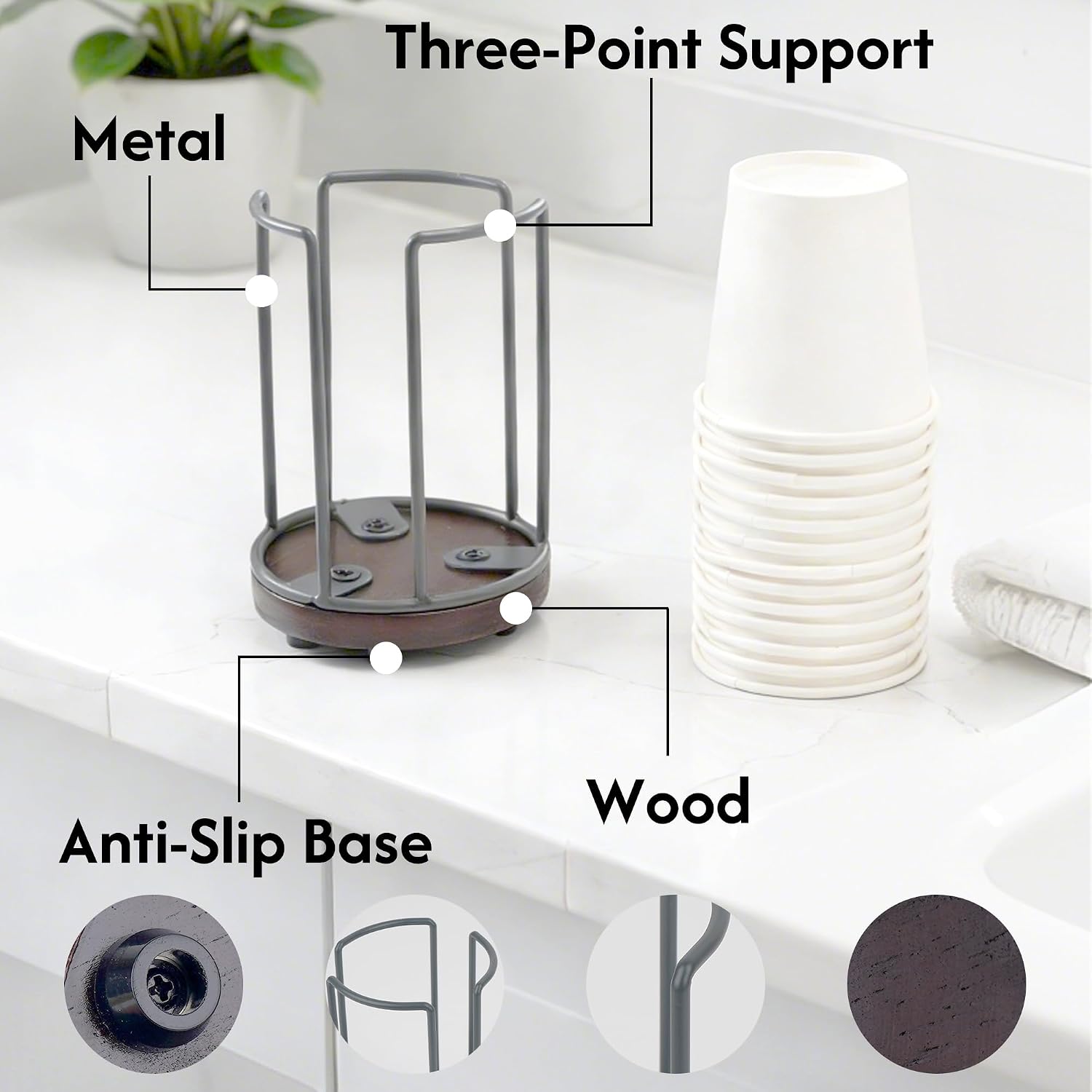 3oz Bathroom Cup Dispenser, Grey Metal Paper Cup Holder