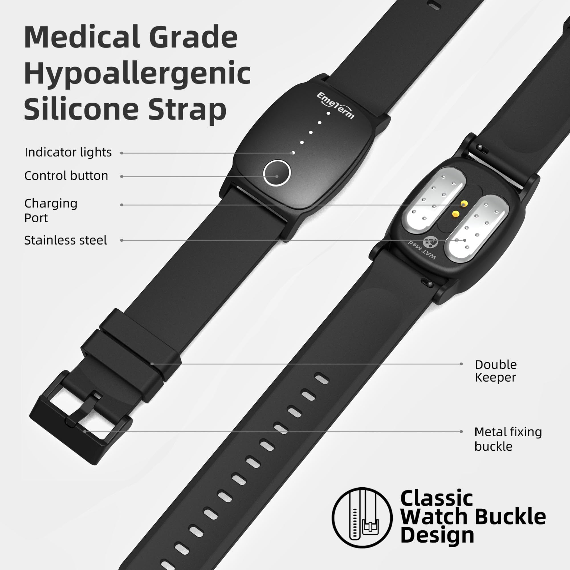 EmeTerm Explore Classic FDA-Cleared Anti-Nausea Wristband IP67 Waterproof Morning Motion Sickness Relief Band Rechargeable Classic Strap Design Drug Free Non-drowsy Without Side Effects: Galaxy Black / Mint Green