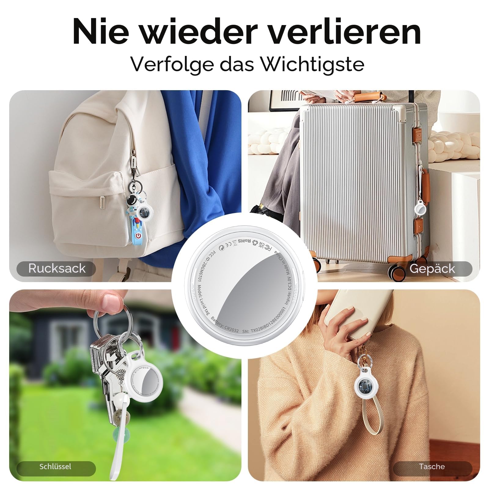 Air Tags Schlüsselfinder 16er Pack für Apple Wo ist? APP (Nur iOS) | [MFi-Zertifiziert] Smart Tracker Key Finder Austauschbarer Akku, 100 dB Alarm, Koffer Tracker für Gepäck/Taschen/Schlüssel