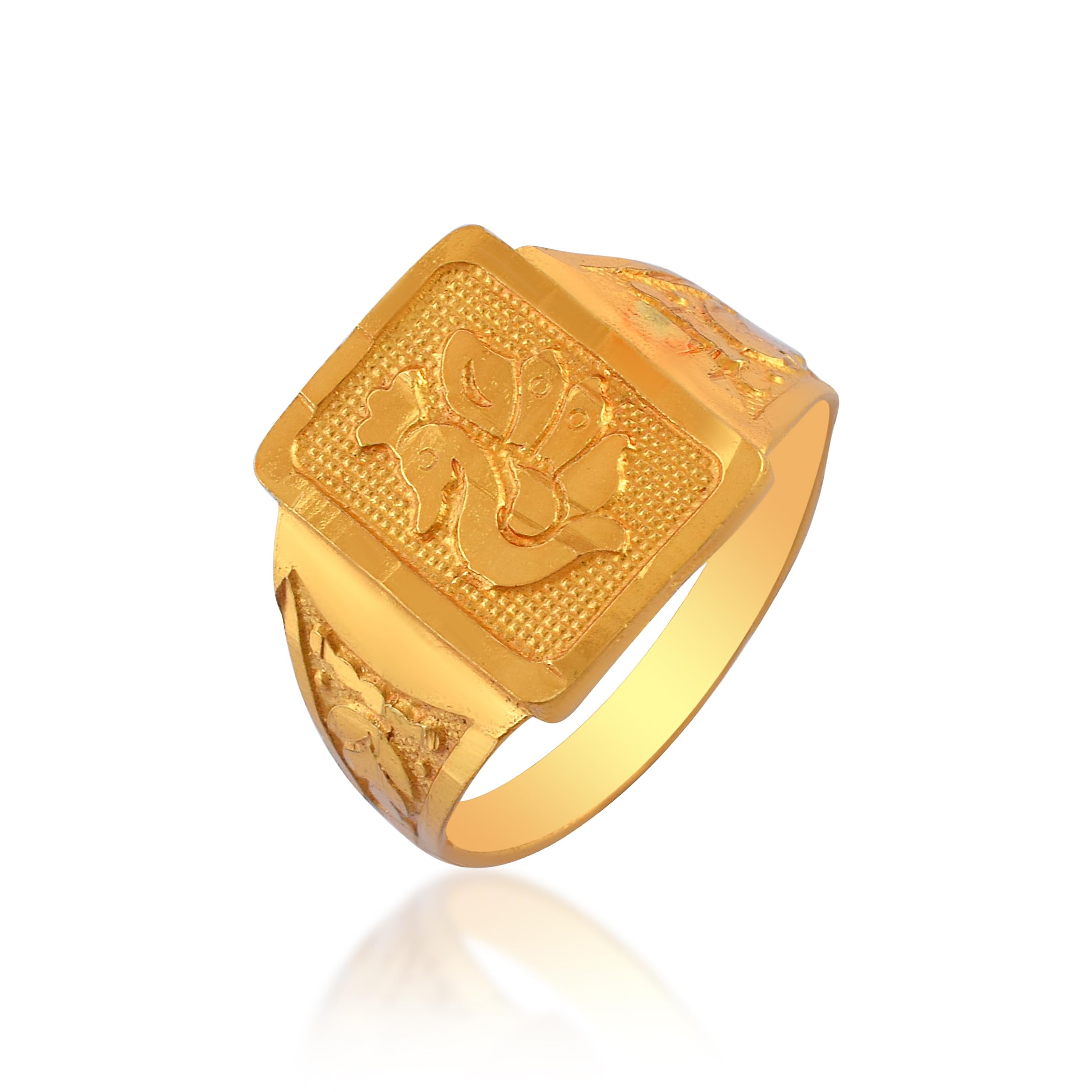 dulci Gold-Plated Brass Ring with Etched Bird Design in Textured Rectangular Frame For Men's-picture-34
