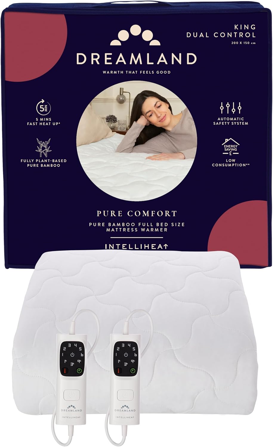 Dreamland king size bamboo electric underblanket in white