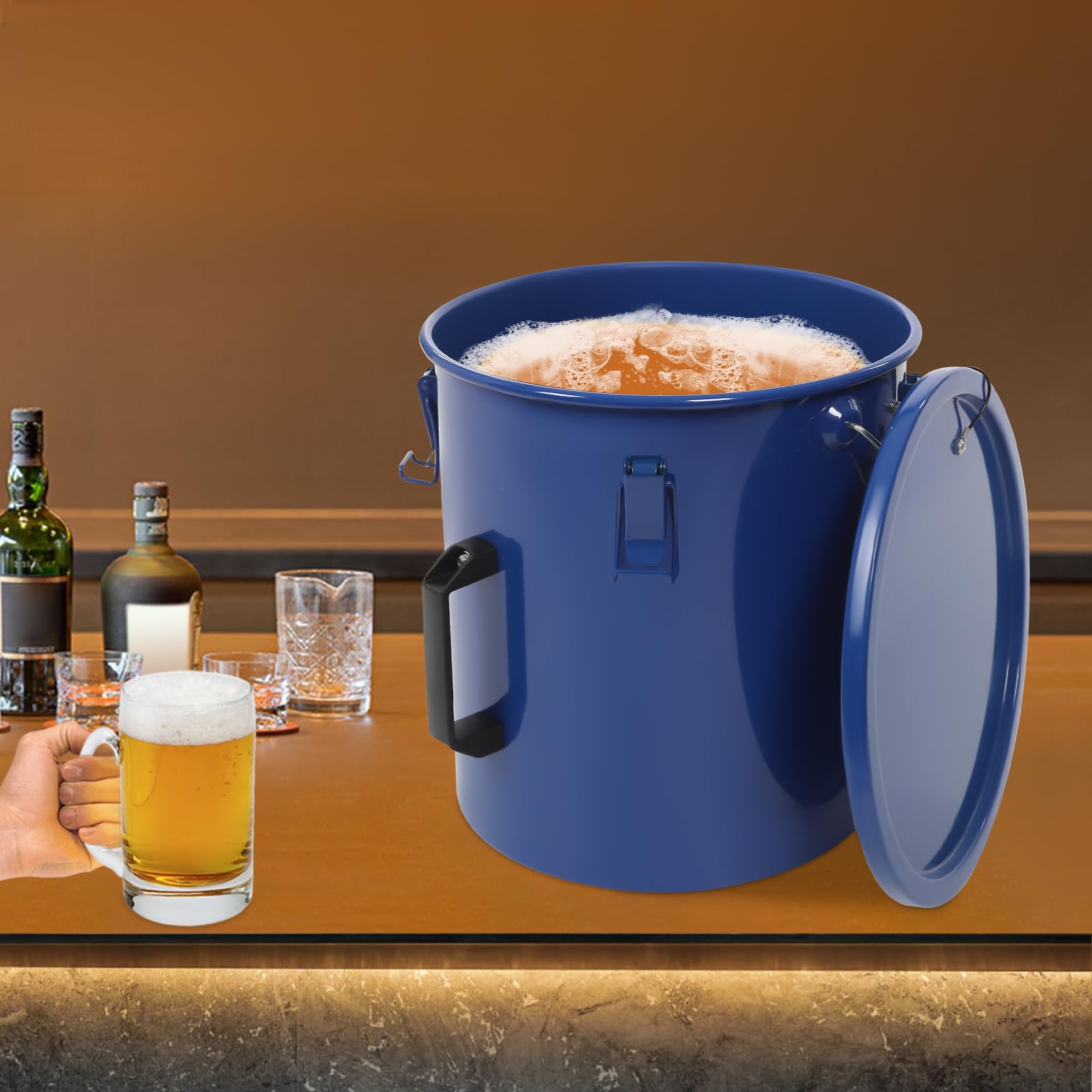 6 Gallon Fryer Grease Bucket,Oil Disposal Caddy Steel Fryer w/Rust-Proof Coating & Filter Bag,Oil Transport Container with Lid and Lock Clips for Hot Cooking Oil Filtering