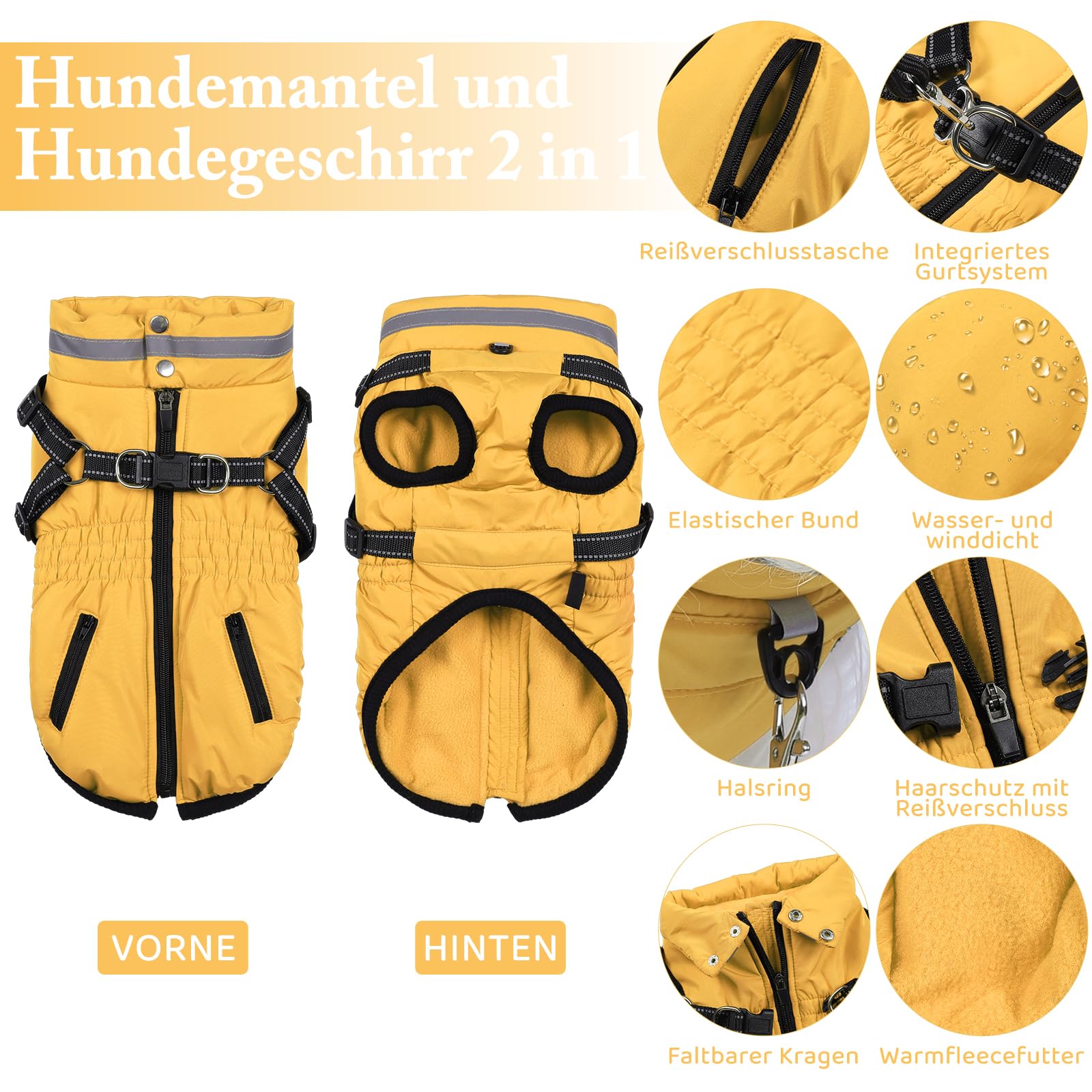 Savlot Hundemantel Wasserdicht - Reflektierende Hundejacke mit Reißverschluss Hundewinterweste mit Geschirr